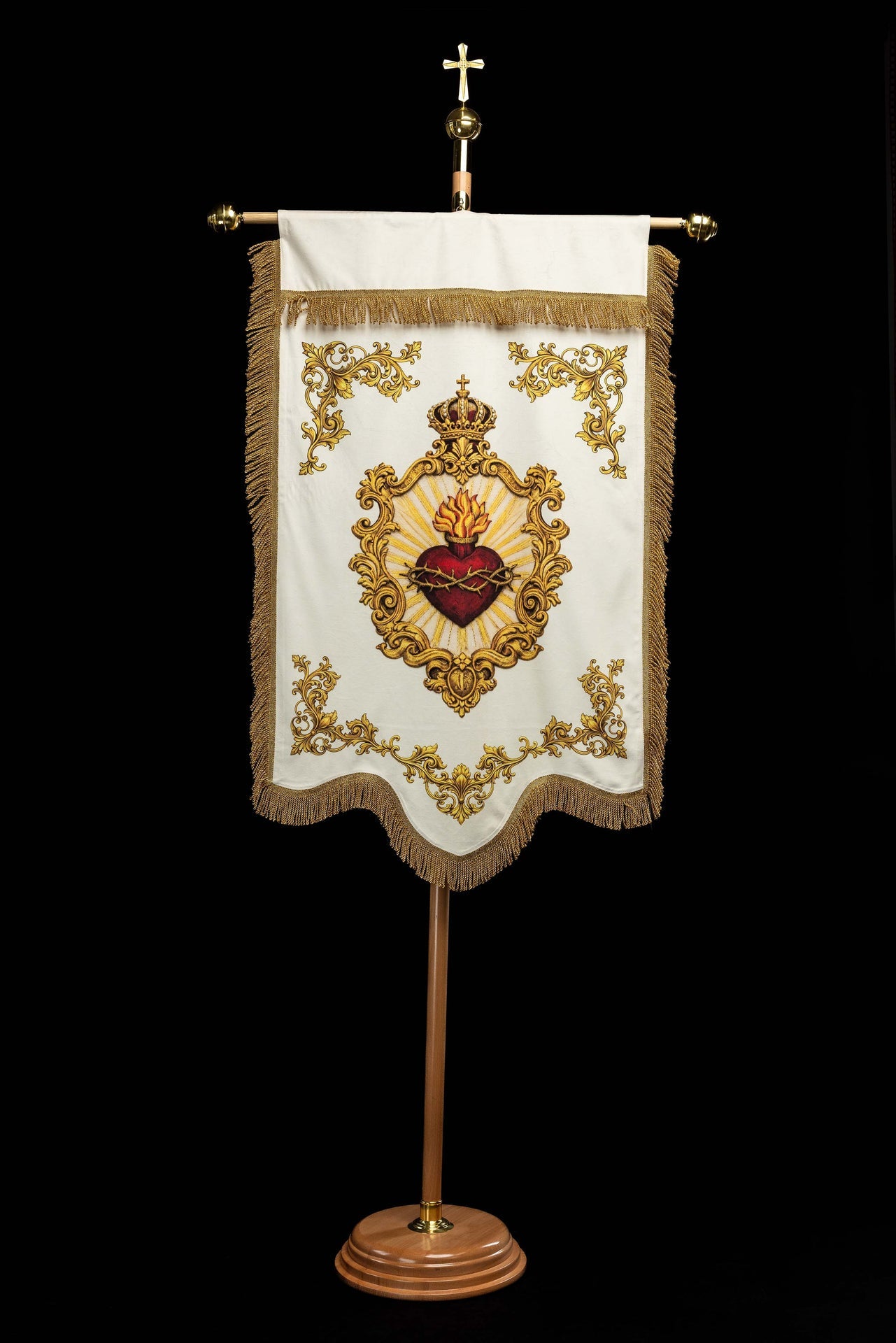 Double-sided Printed Liturgical Banner with the Sacred Heart of Jesus and IHS Christogram