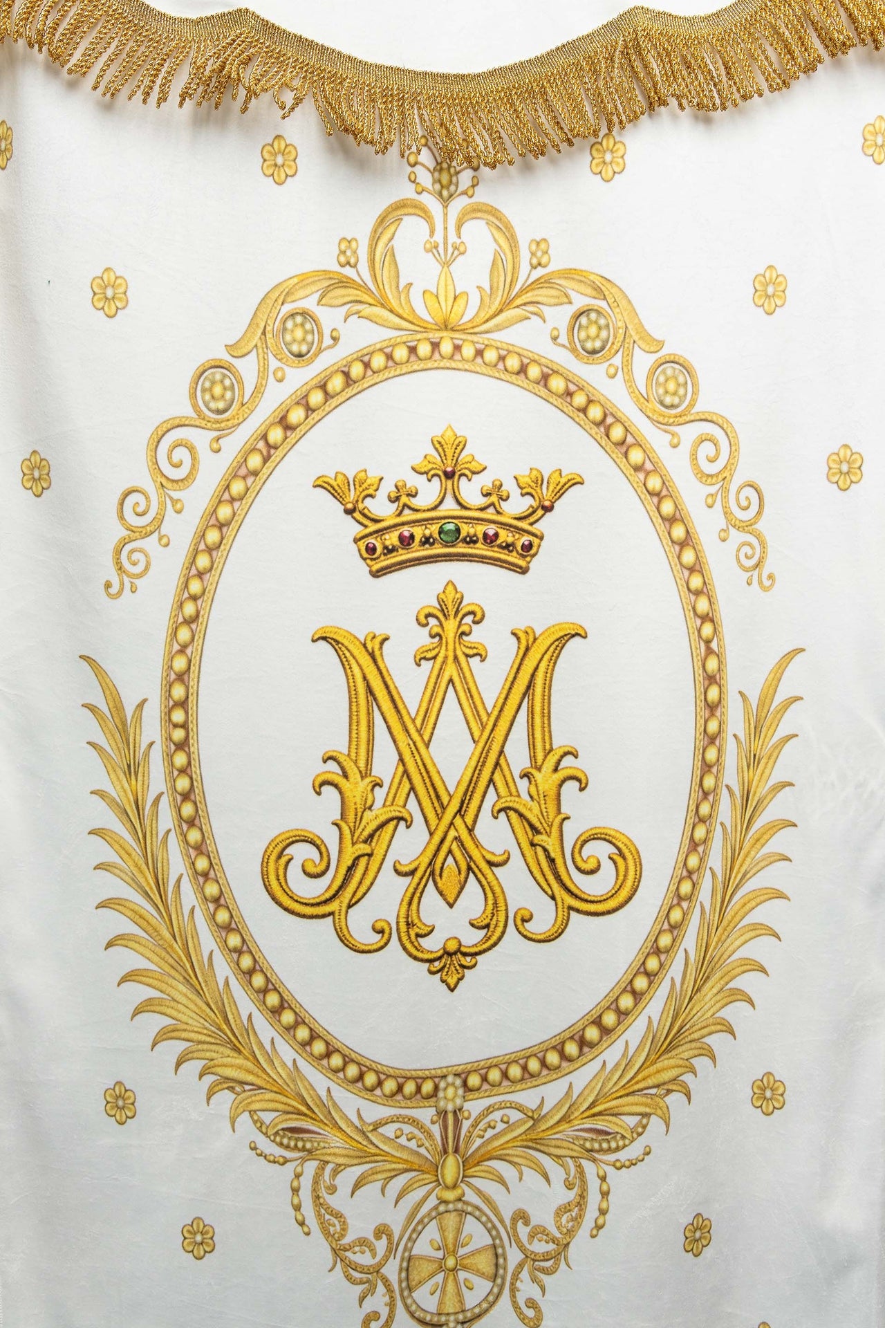 Double-Sided Printed Liturgical Banner with Our Lady of the Assumption and Marian Monogram