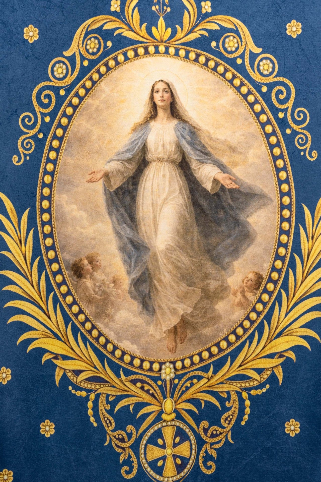Double-Sided Printed Liturgical Banner with Our Lady of the Assumption and Marian Monogram