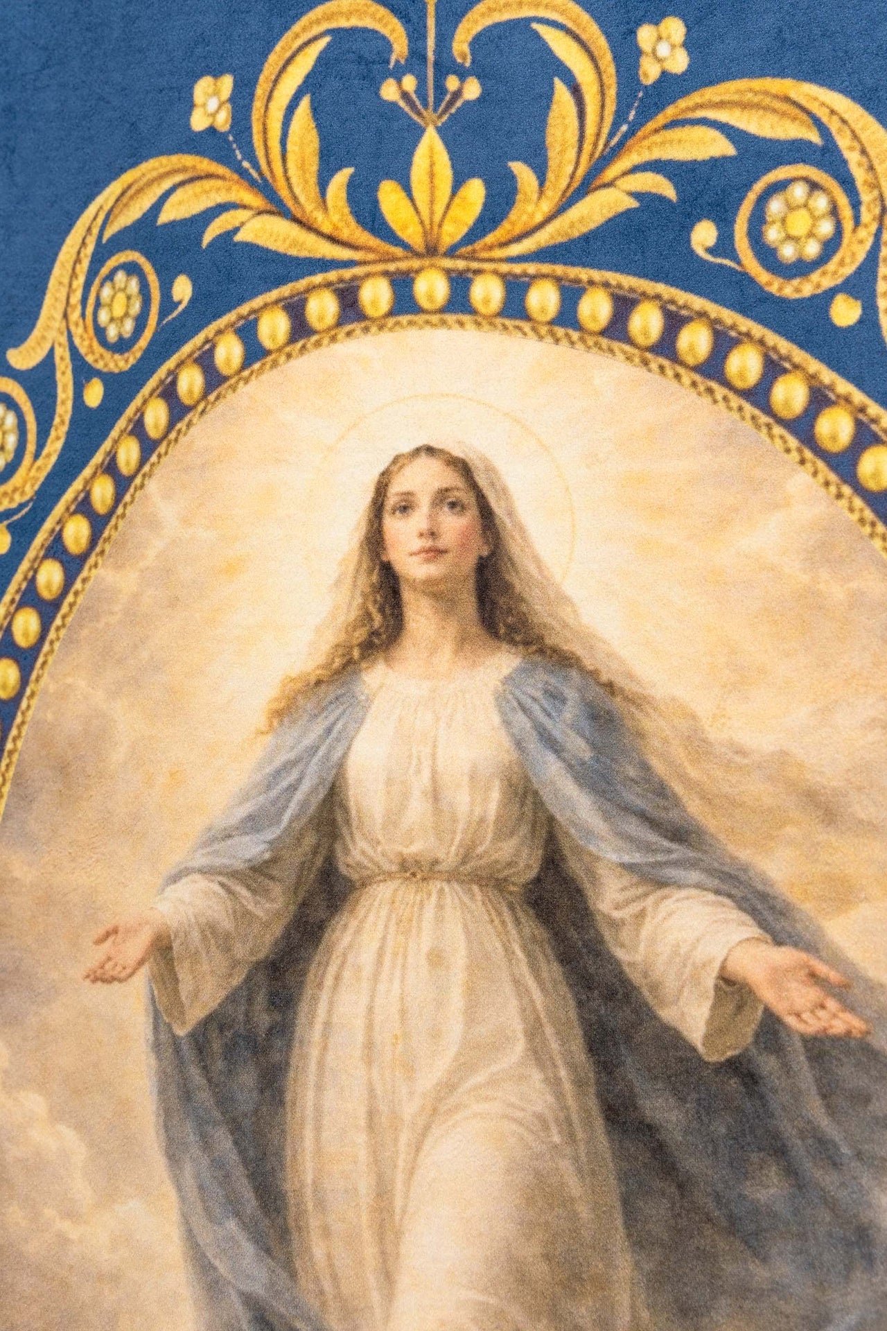 Double-Sided Printed Liturgical Banner with Our Lady of the Assumption and Marian Monogram