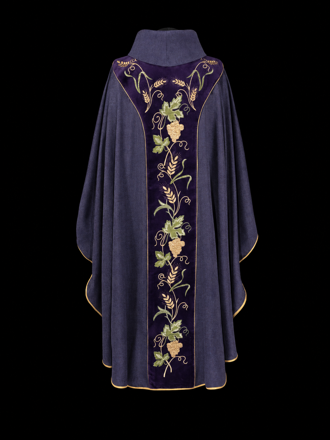 Chasuble with Purple Velvet Band and IHS Embroidery