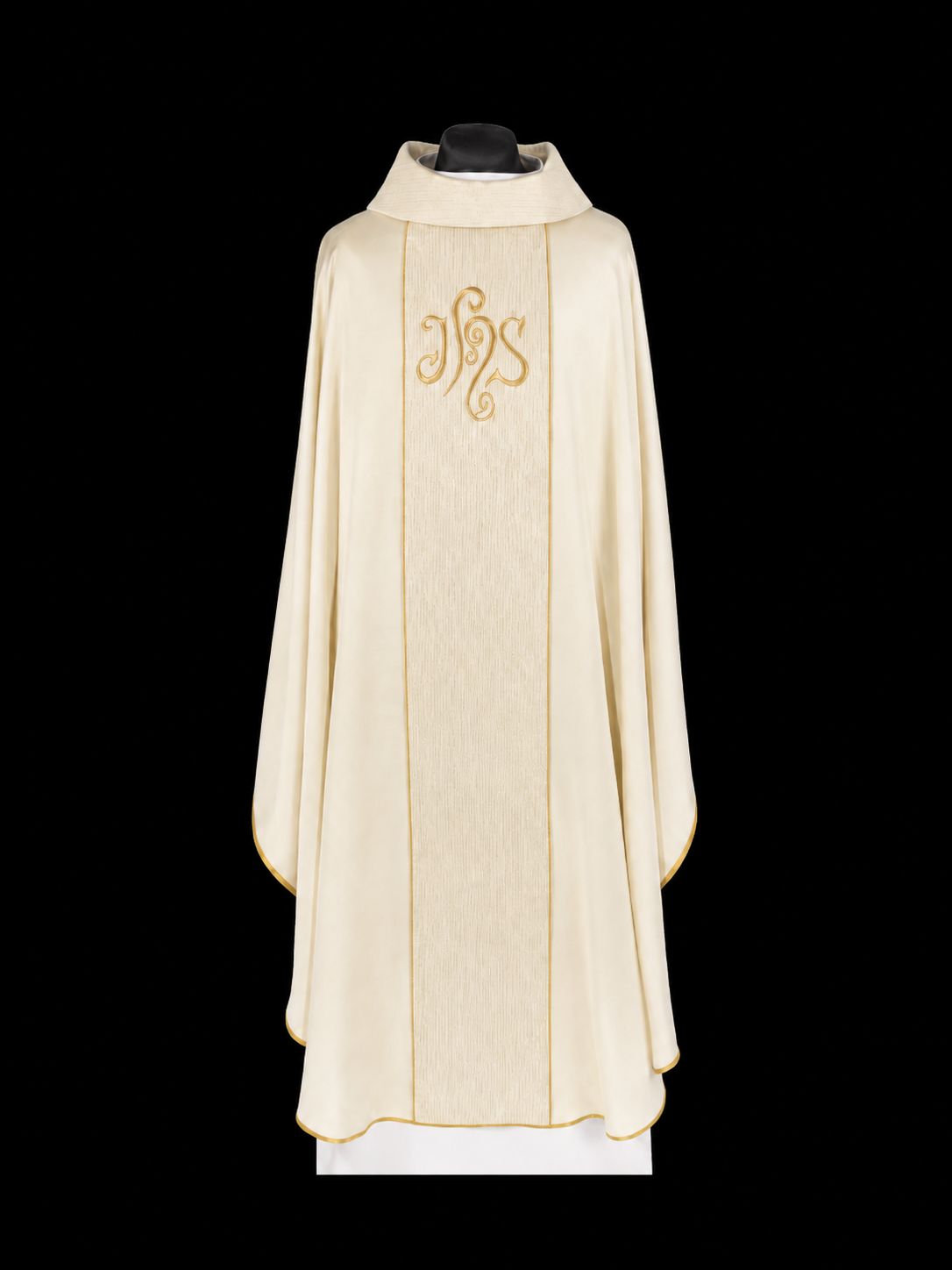 Ecru Chasuble with Decorative Band and IHS Embroidery