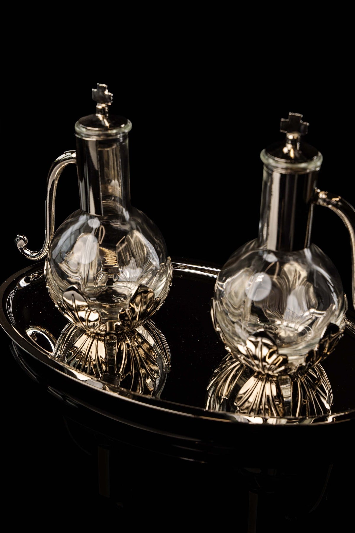 Liturgical Cruets with Silver-Plated Metal Tray, 100 ml