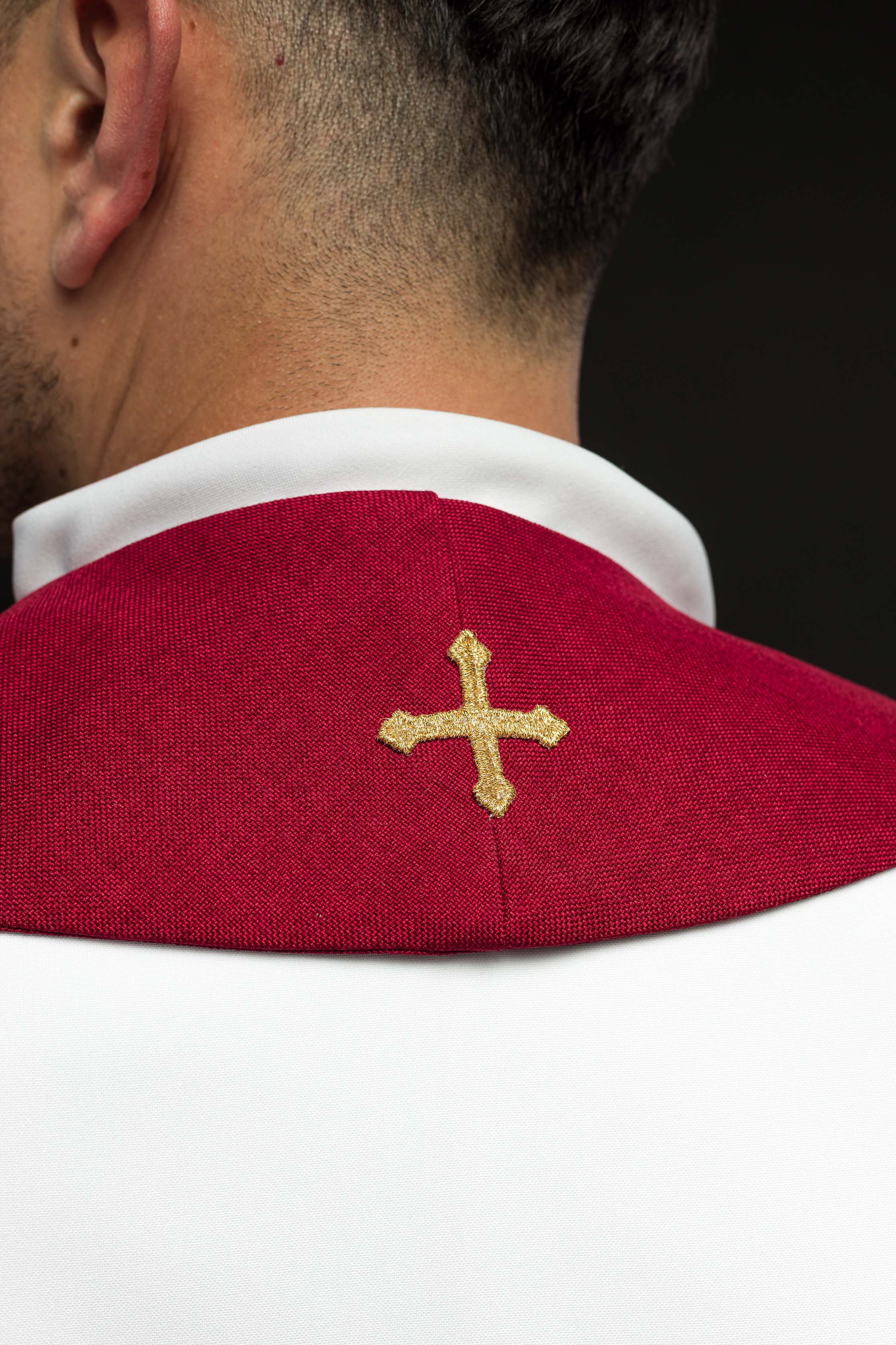 Red embroidered stole with IHS motif