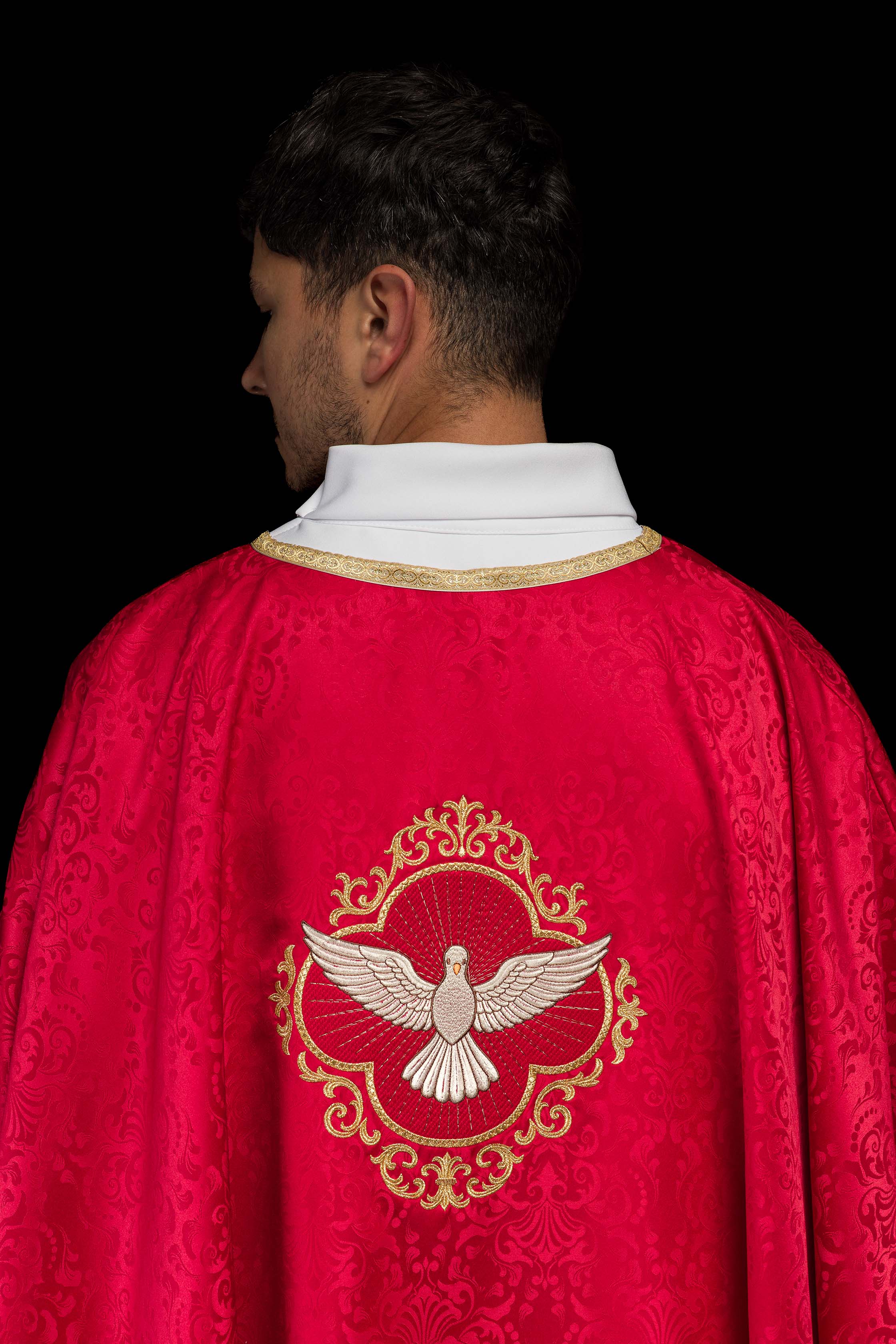 Embroidered Chasuble with the Holy Spirit on Jacquard Fabric - CHASUBLES.COM