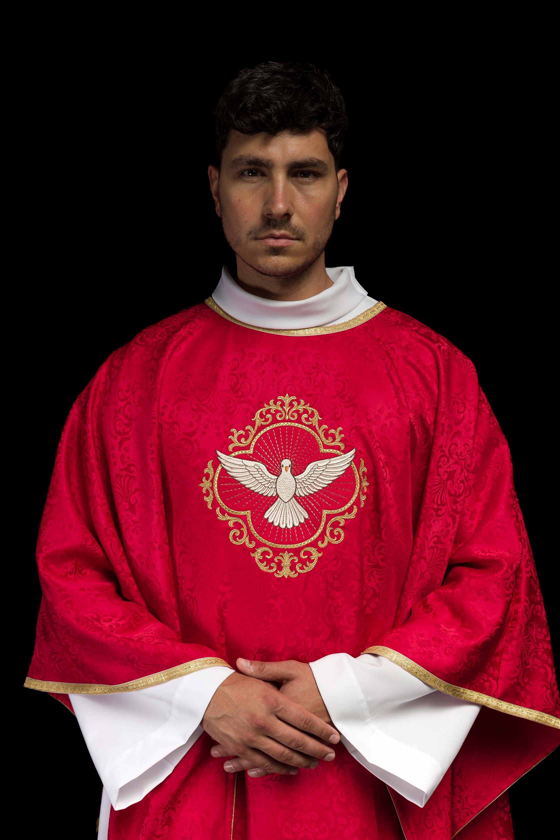 Embroidered Chasuble with the Holy Spirit on Jacquard Fabric - CHASUBLES.COM