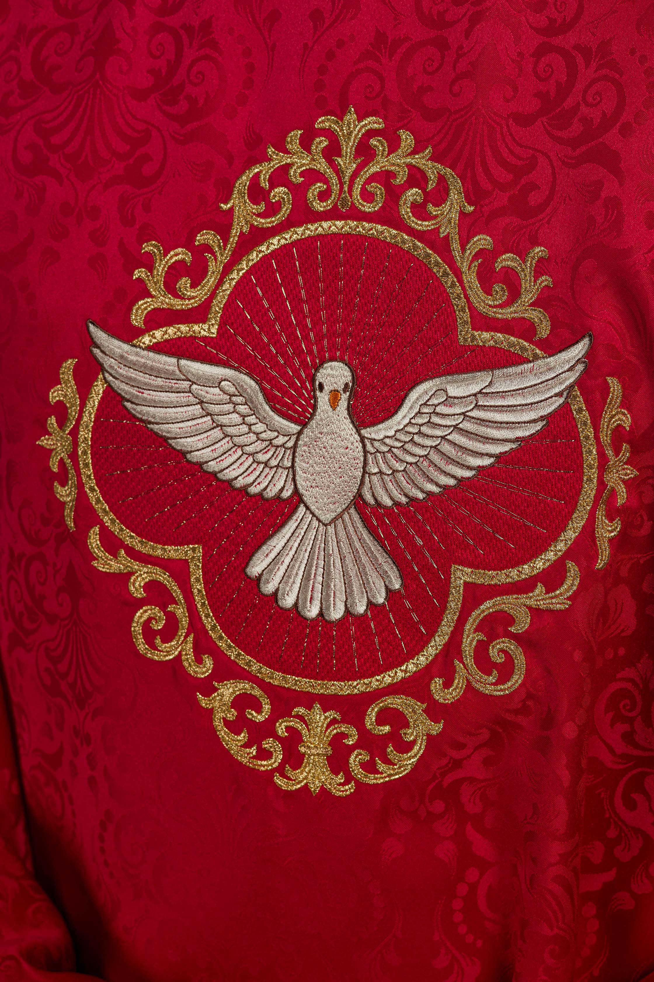 Embroidered Chasuble with the Holy Spirit on Jacquard Fabric - CHASUBLES.COM