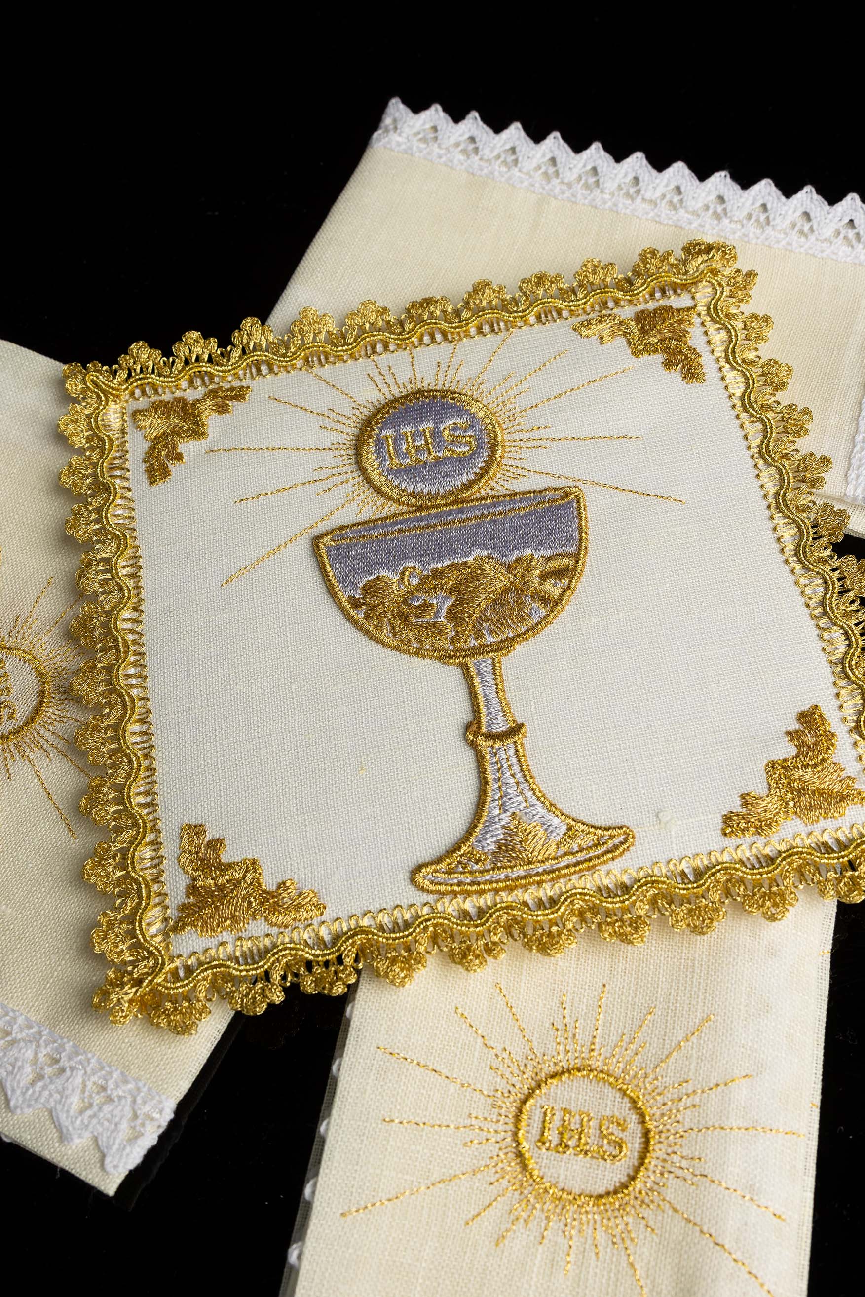 Chalice Set with Golden Chalice Motif and IHS