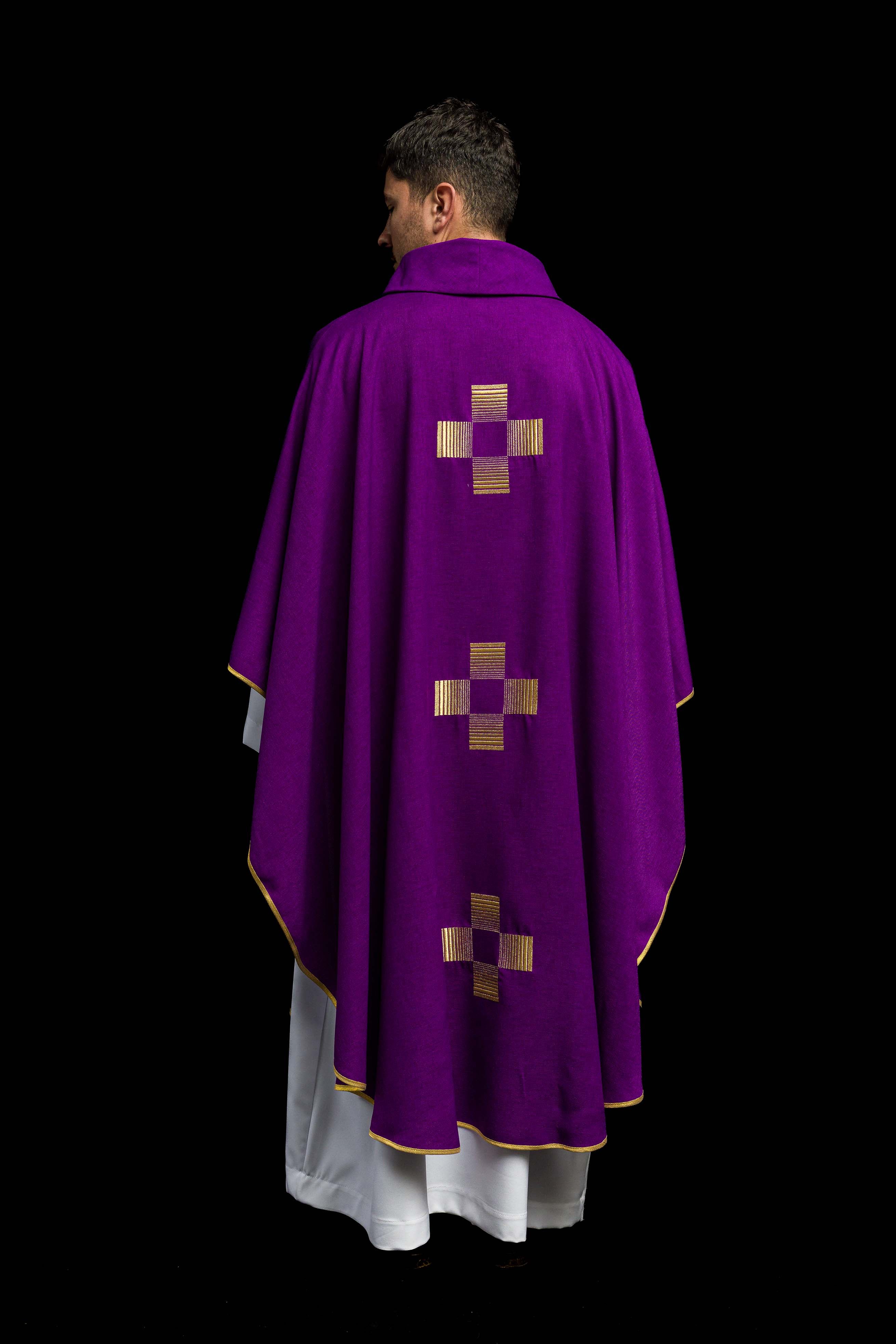 Chasuble with embroidered Crosses in purple