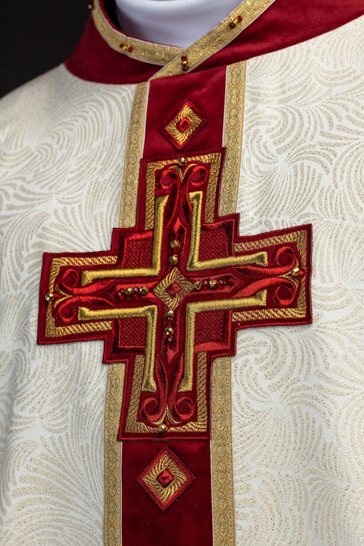 Ecru Chasuble with Natural Stones, Handmade 7012