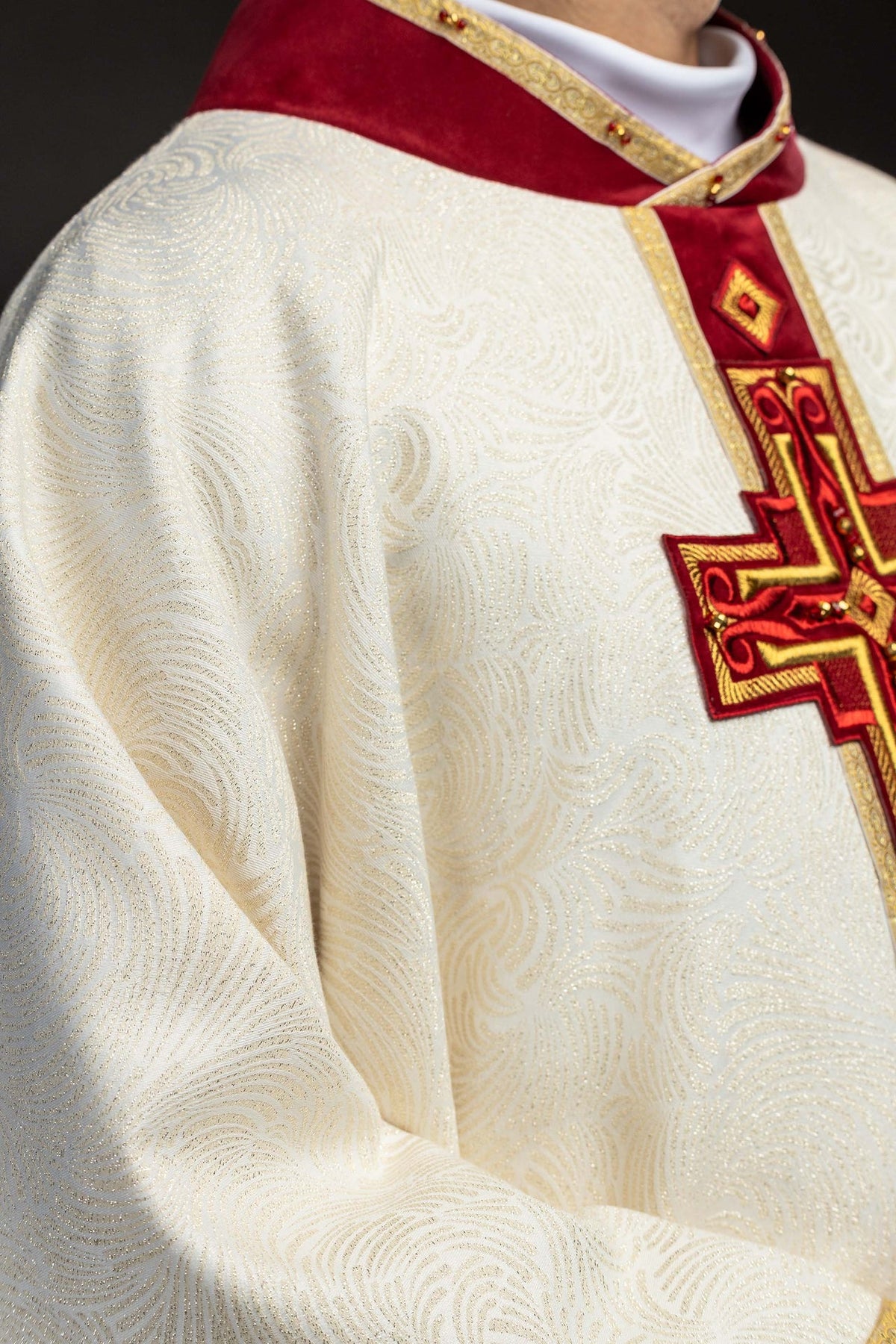 Ecru Chasuble with Natural Stones, Handmade 7012