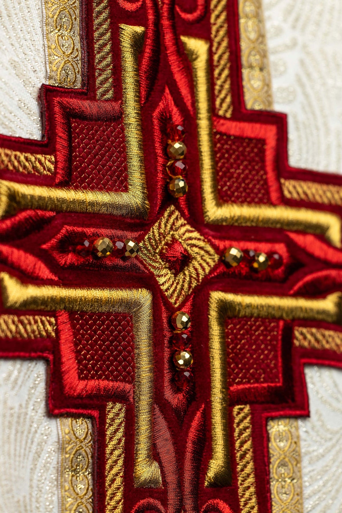 Ecru Chasuble with Natural Stones, Handmade 7012