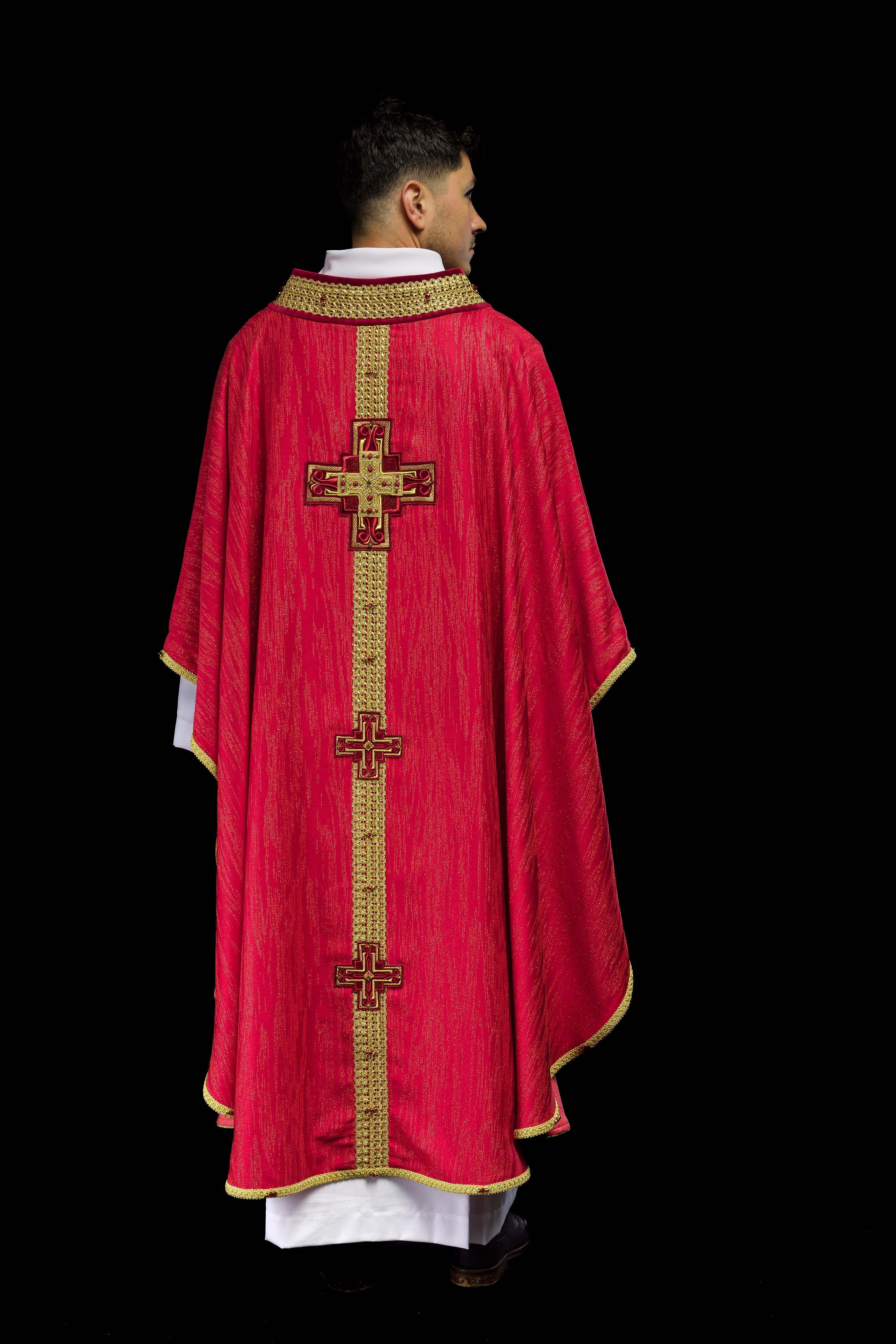 Handmade chasuble with natural stones Handmade 7015 Red - CHASUBLES.COM