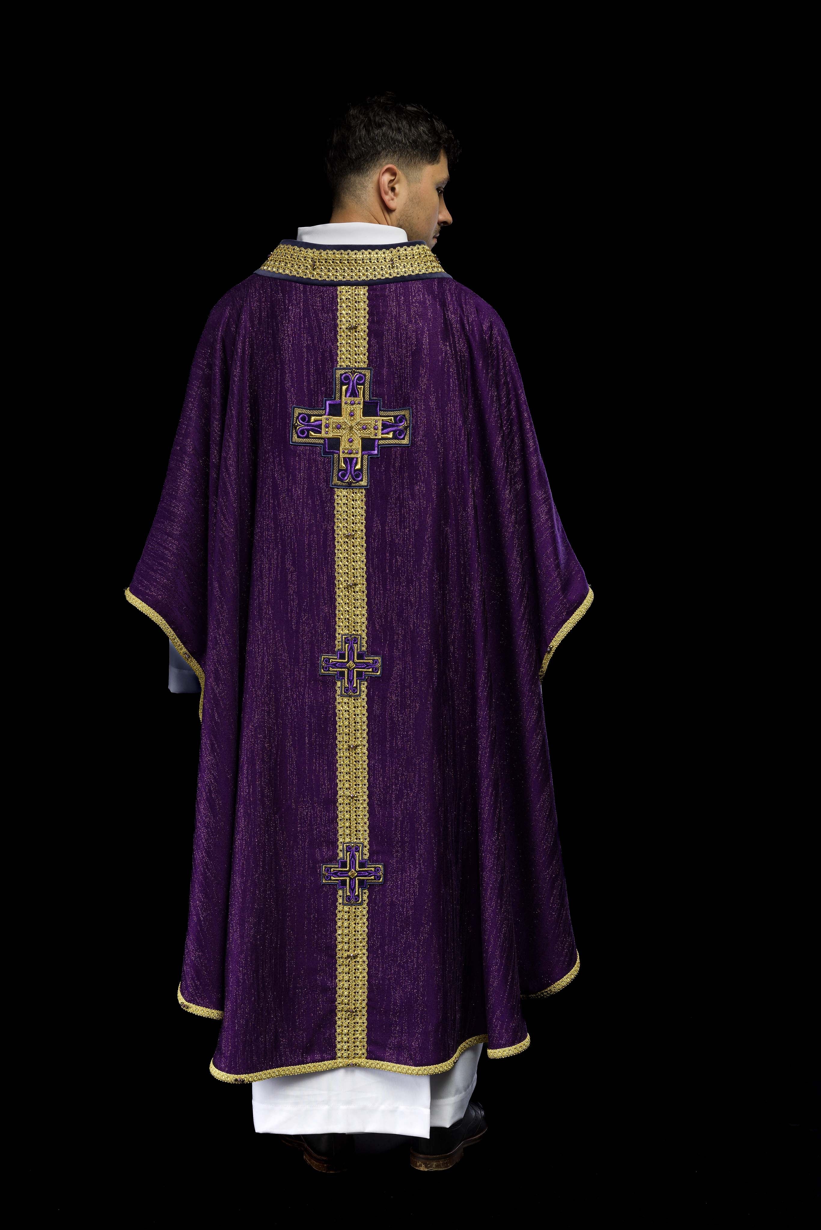 Handmade chasuble with natural stones Handmade 7015 Purple - CHASUBLES.COM