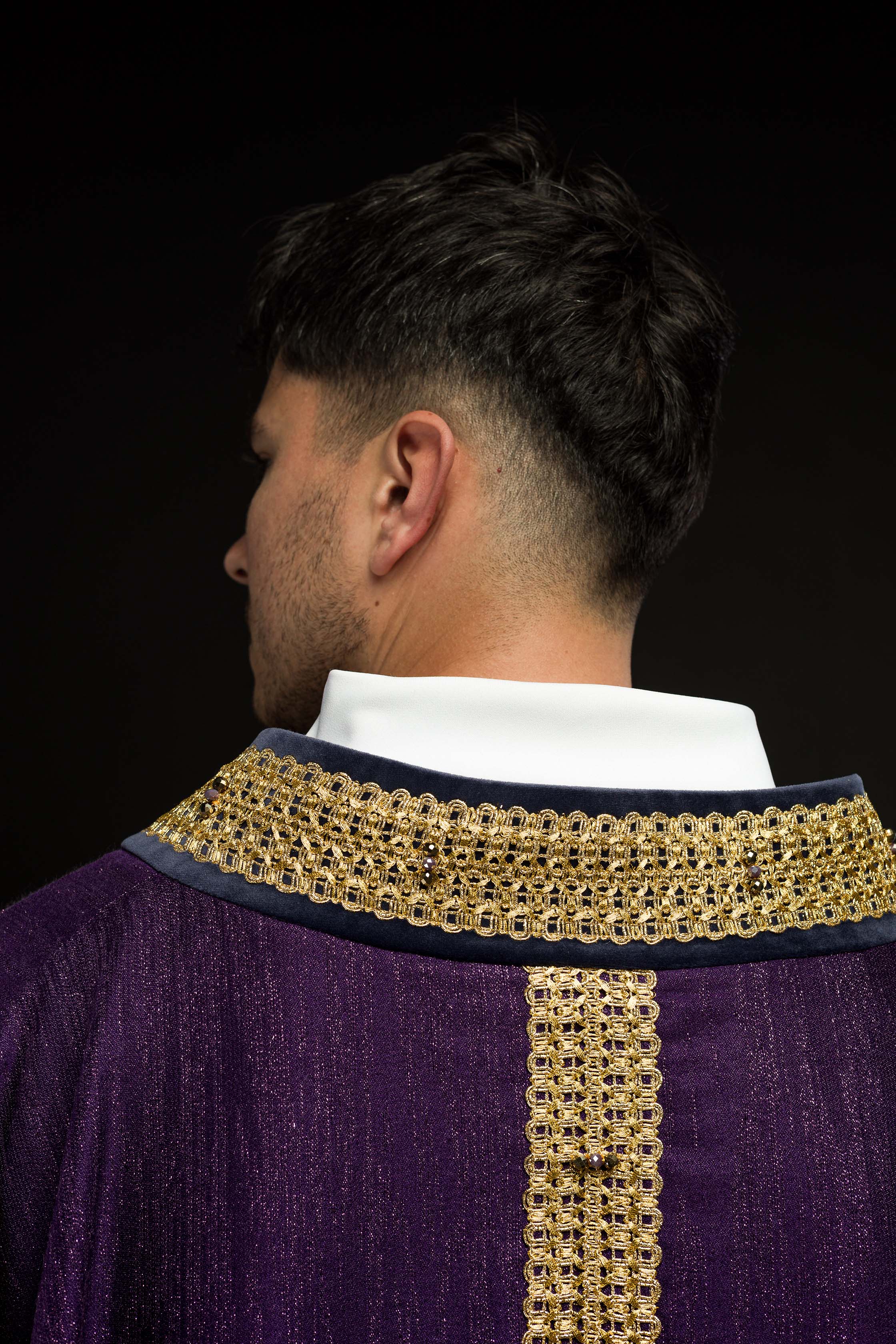 Handmade chasuble with natural stones Handmade 7015 Purple - CHASUBLES.COM
