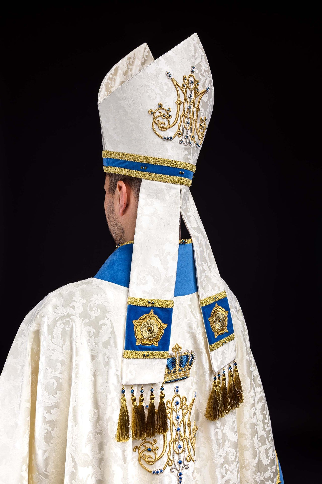 Marian mitre with natural stones Handmade 9006 - CHASUBLES.COM