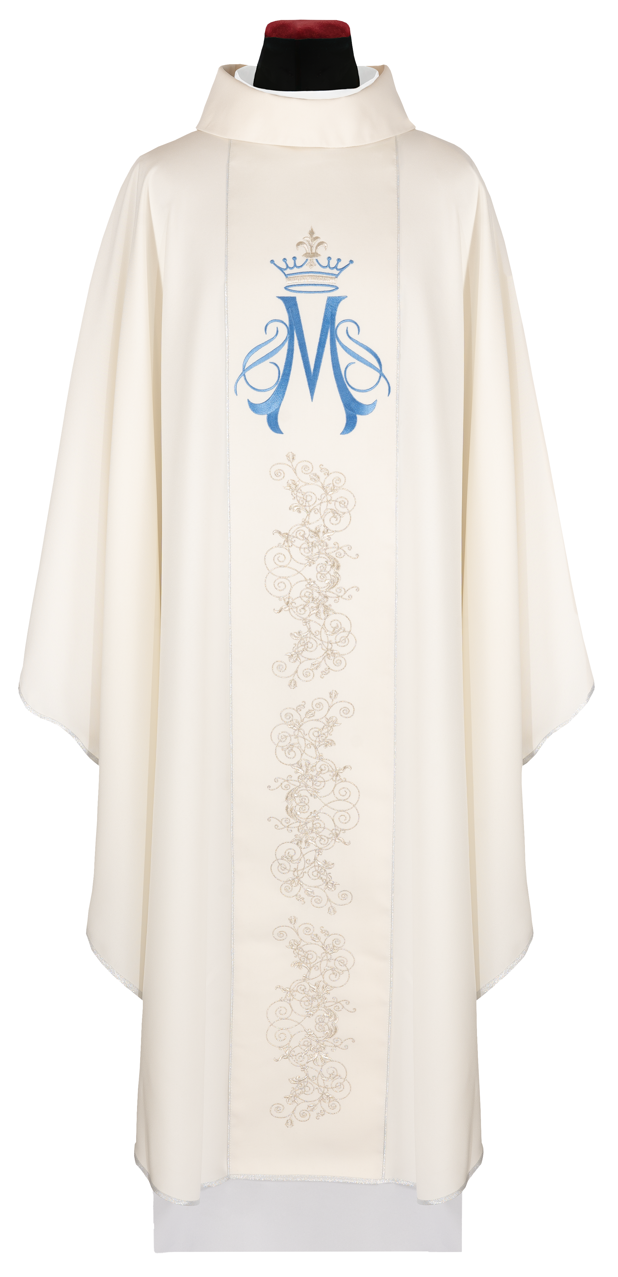 Embroidered ecru chasuble with Marian motif - CHASUBLES.COM