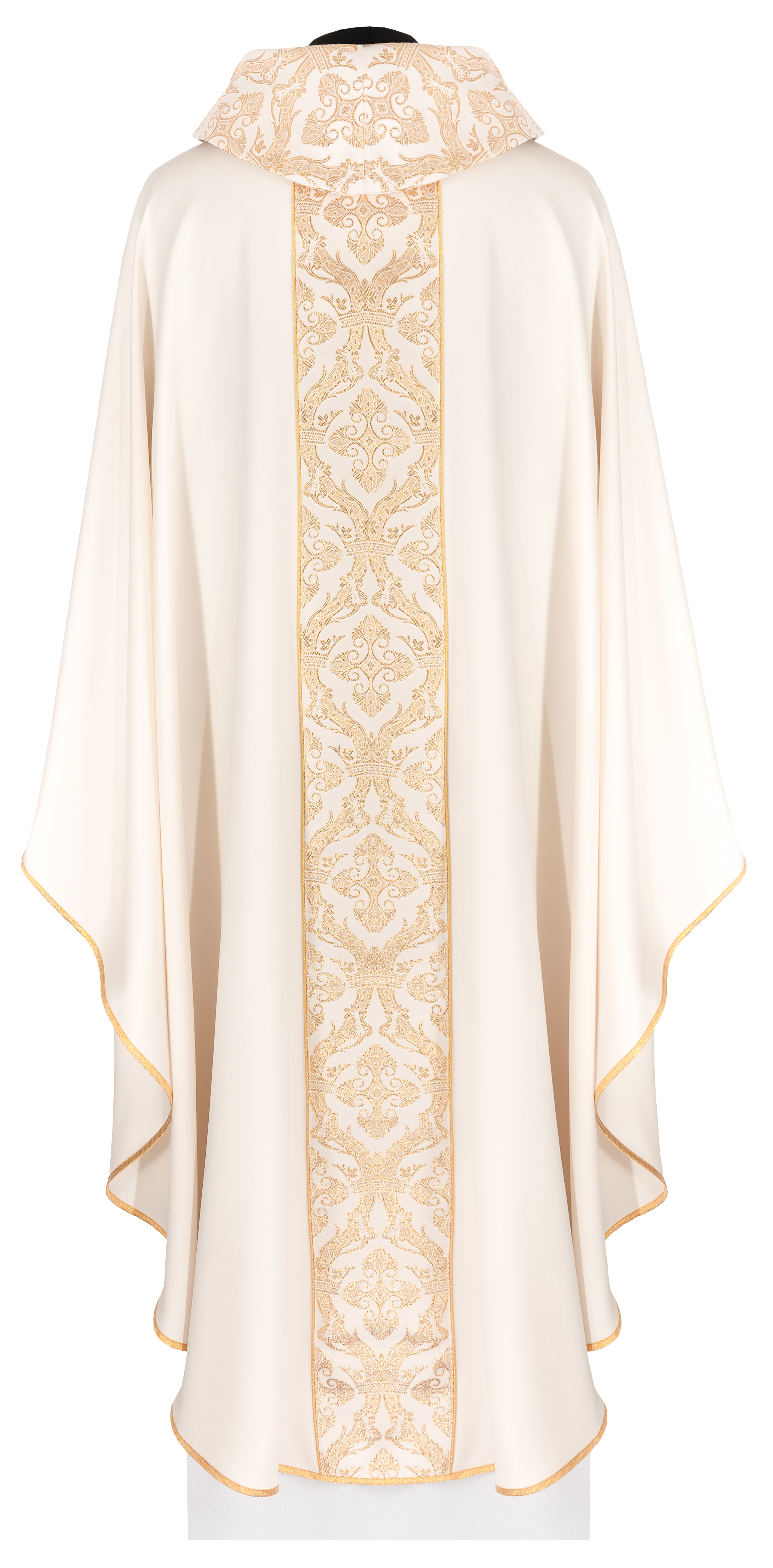 Liturgical chasuble with an embroidered band and collar in ecru color - CHASUBLES.COM