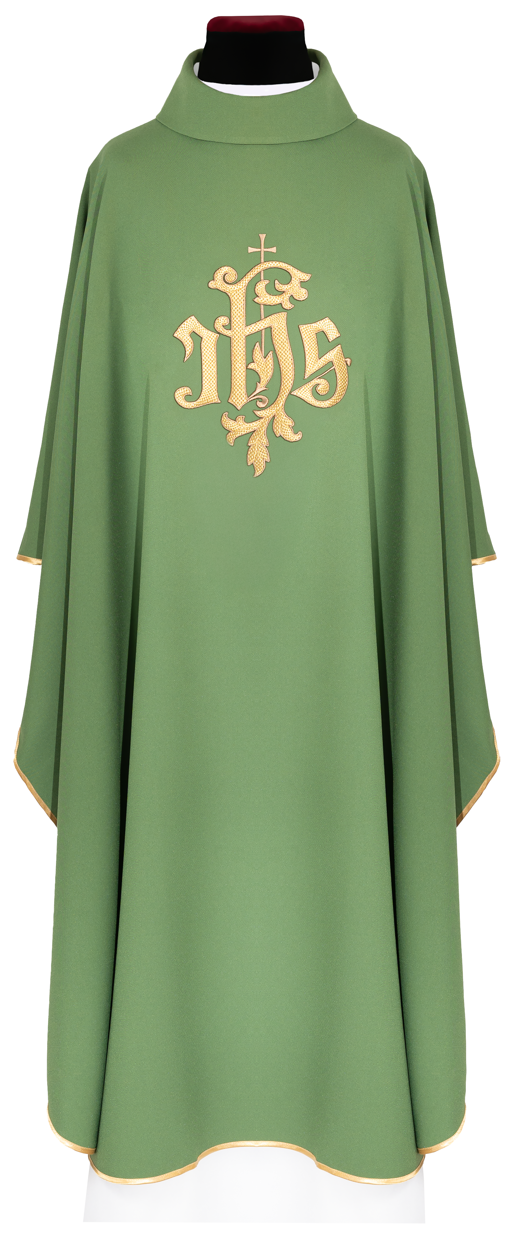 Green chasuble with golden IHS embroidery - CHASUBLES.COM