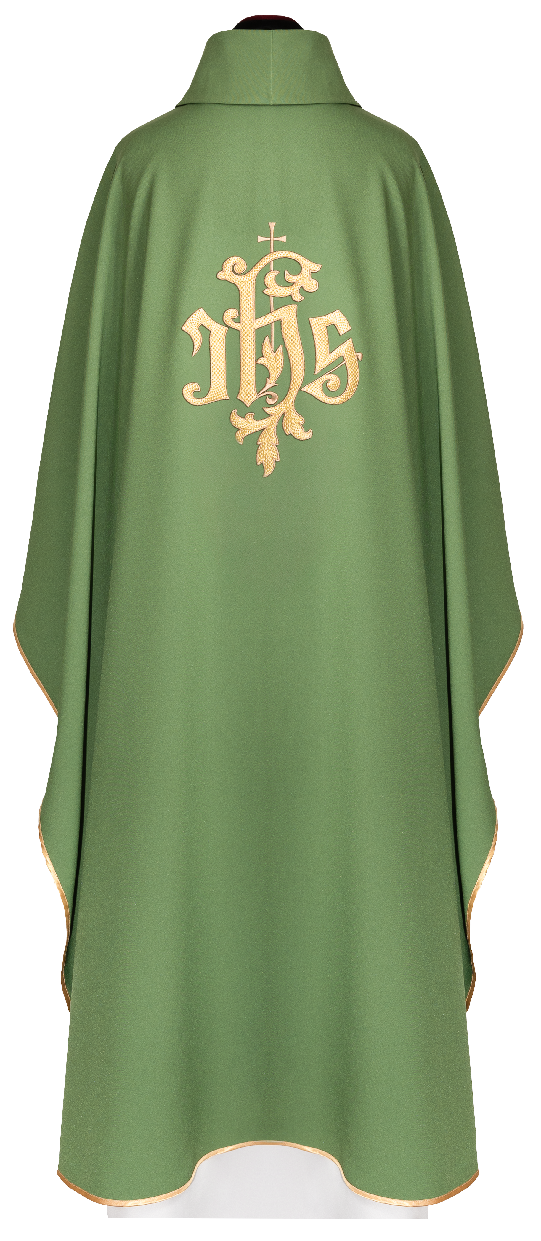 Green chasuble with golden IHS embroidery - CHASUBLES.COM