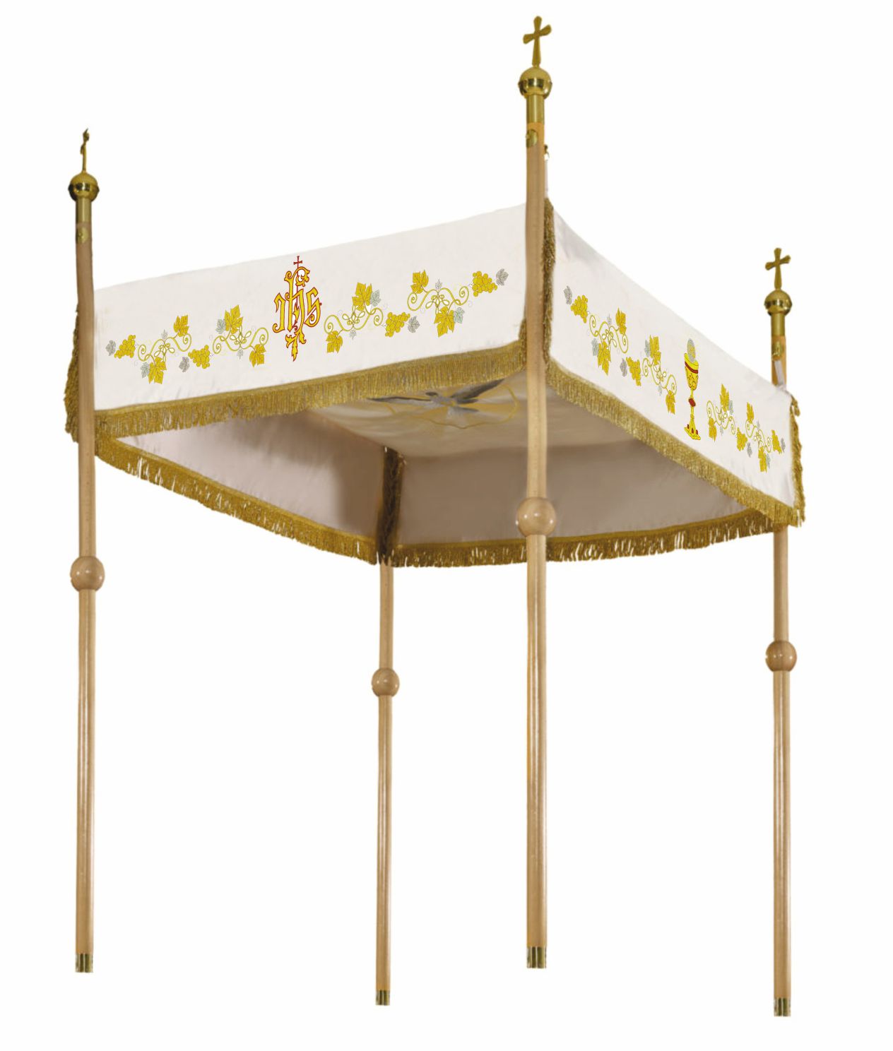 Ecru church canopy for Corpus Christi with gold embroidery