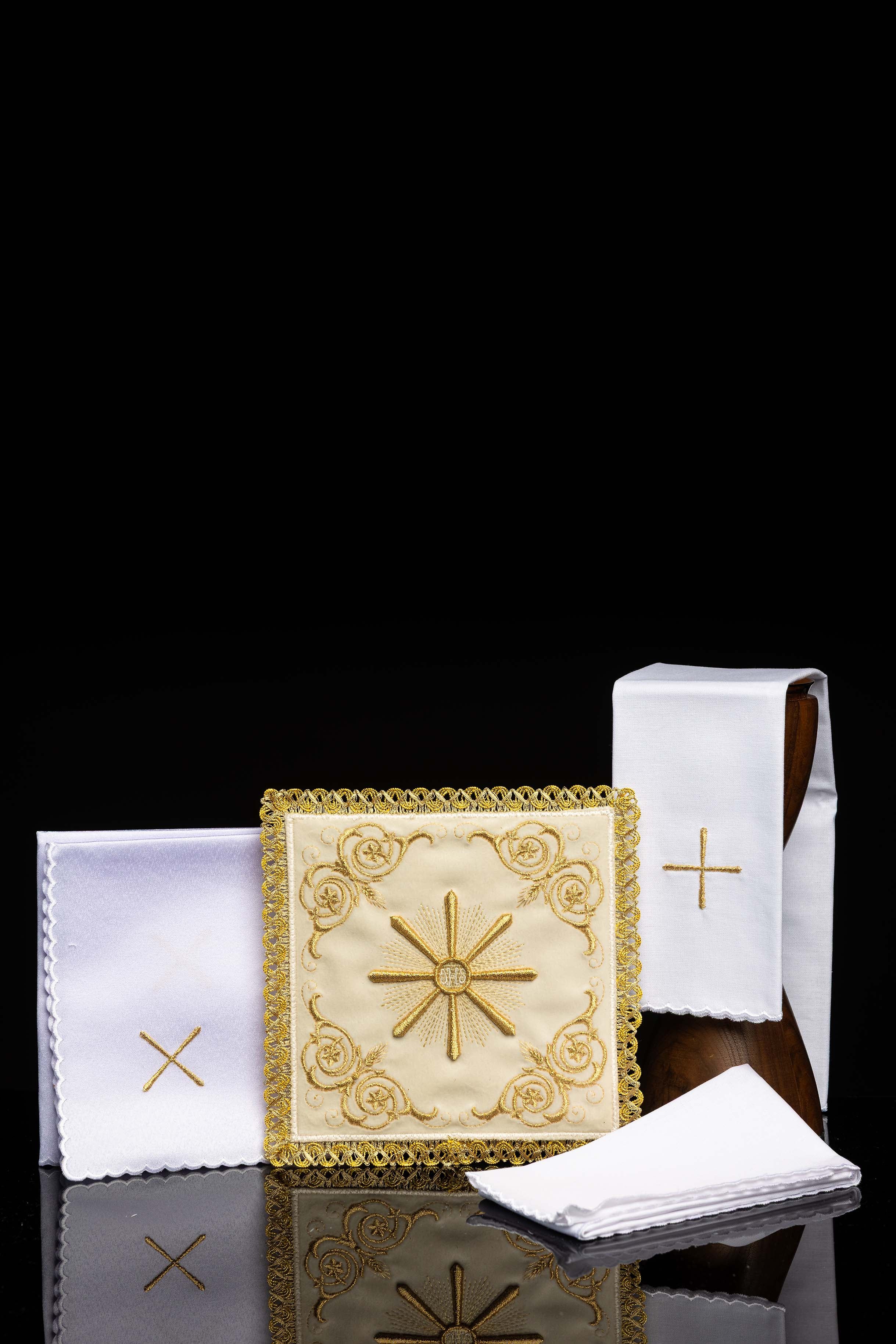 Embroidered chalice linens set ecru velvet