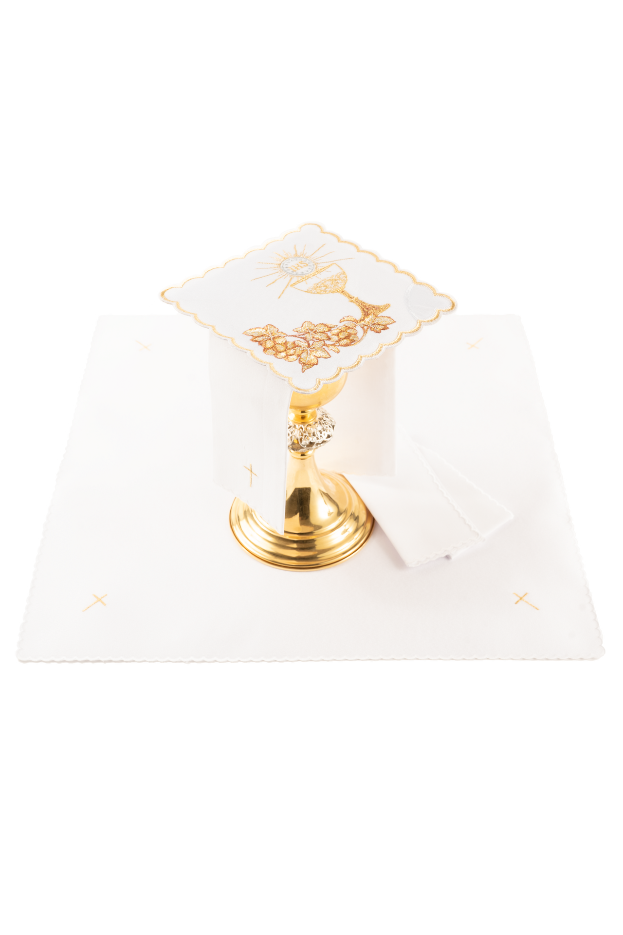 Chalice linens set with Eucharistic motif