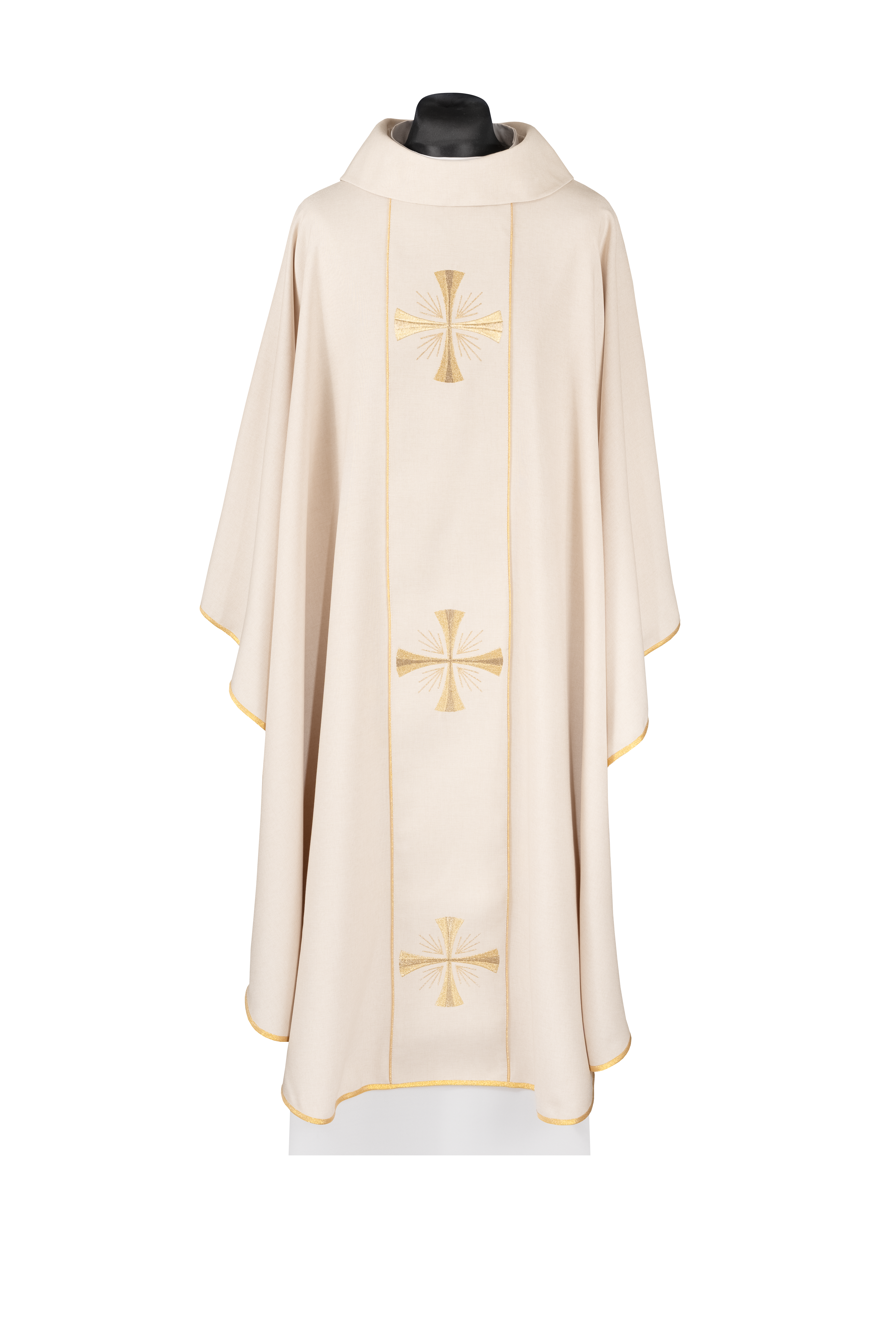 Chasuble with an ecru band and embroidered crosses - CHASUBLES.COM