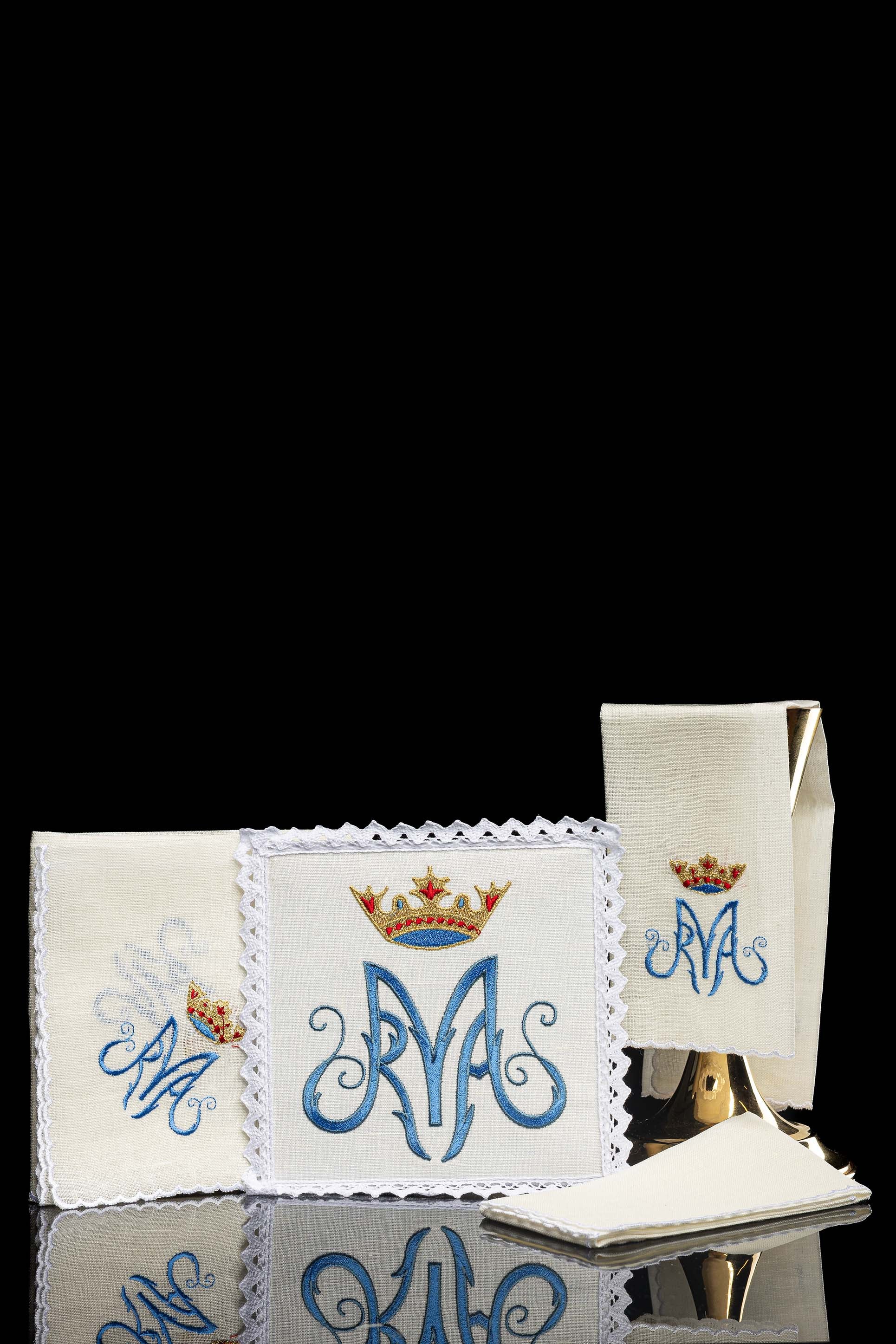 Embroidered Chalice Linens with Mary Symbol