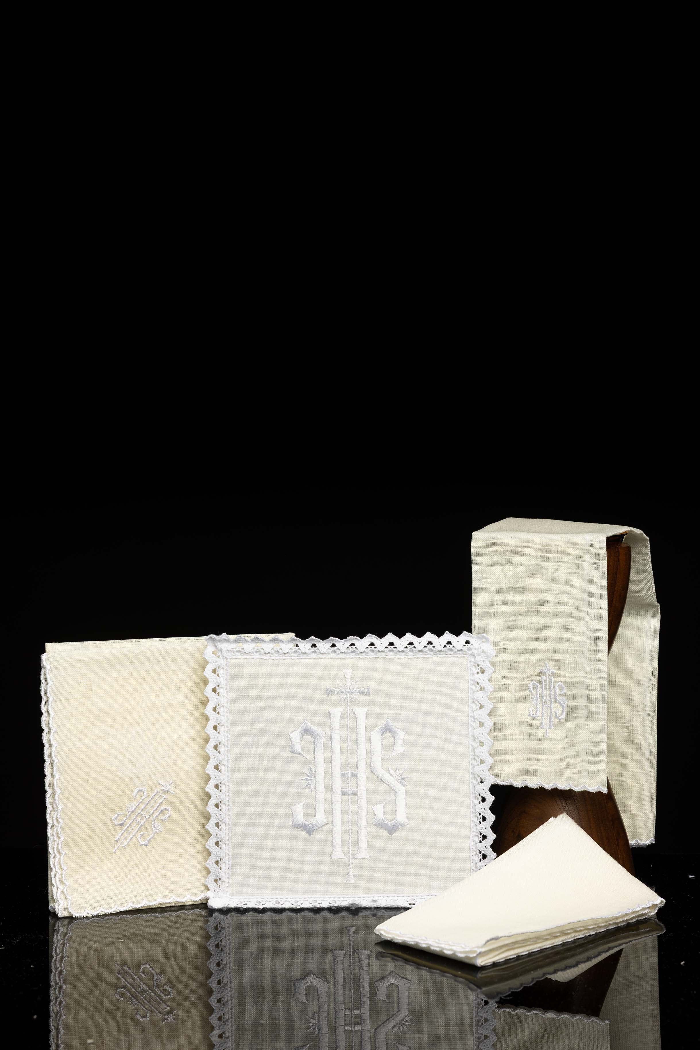 Embroidered altar linen IHS White