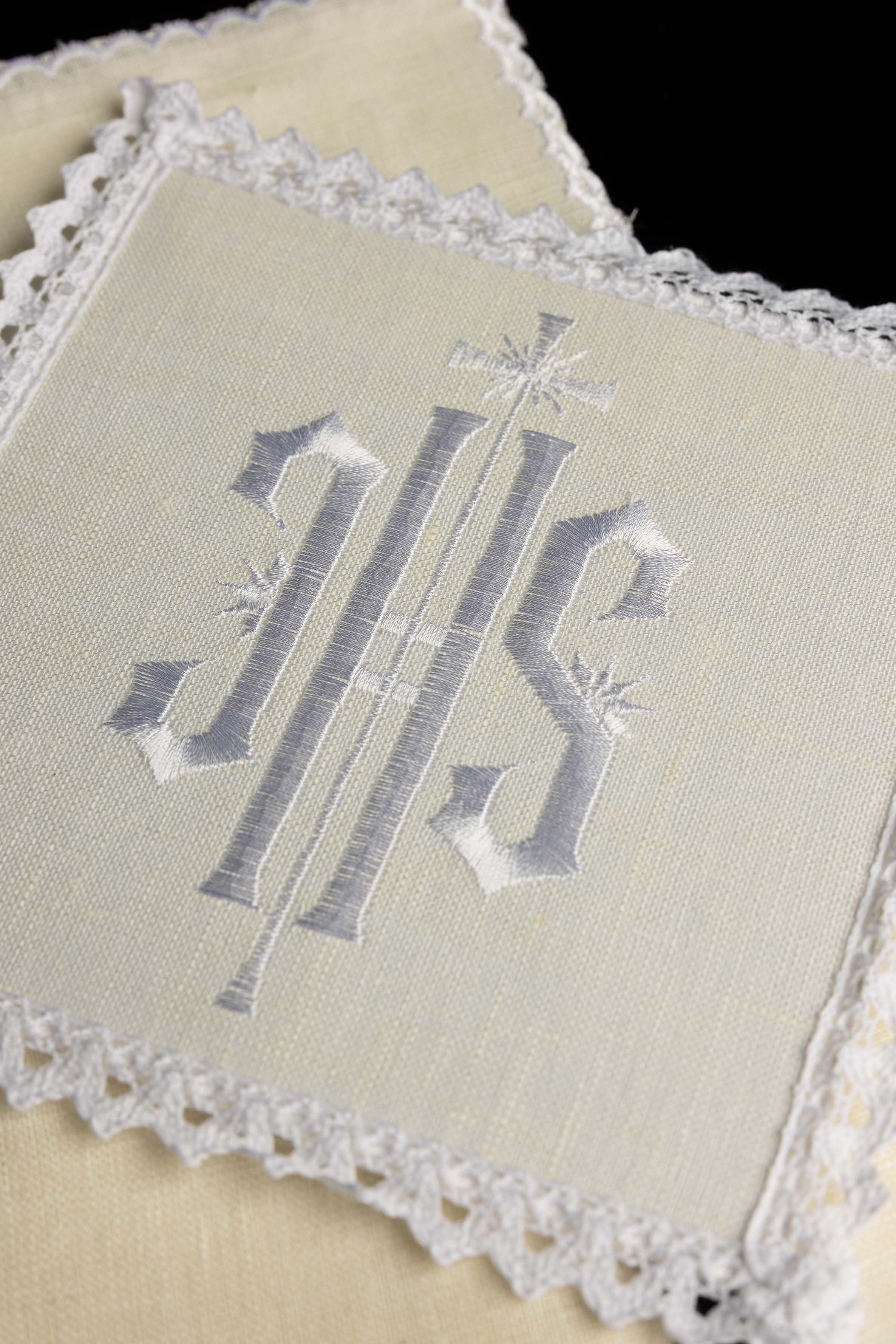 Embroidered altar linen IHS White