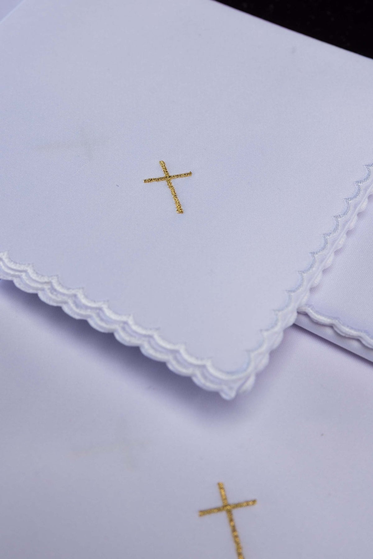 White Set of 5 Liturgical Corporals with Gold Cross Embroidery