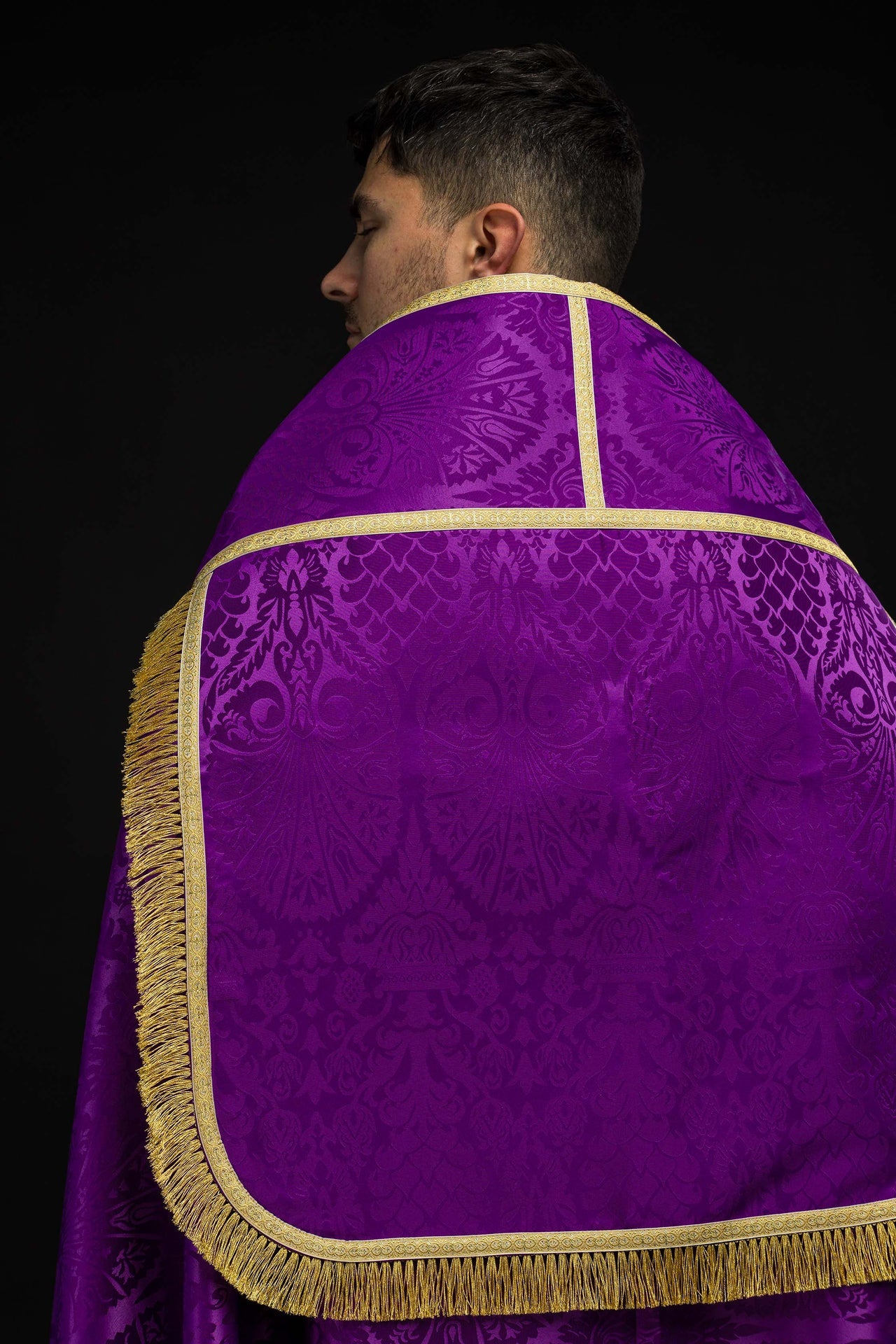 Plain Purple Roman Cope Made of Jacquard Fabric - CHASUBLES.COM