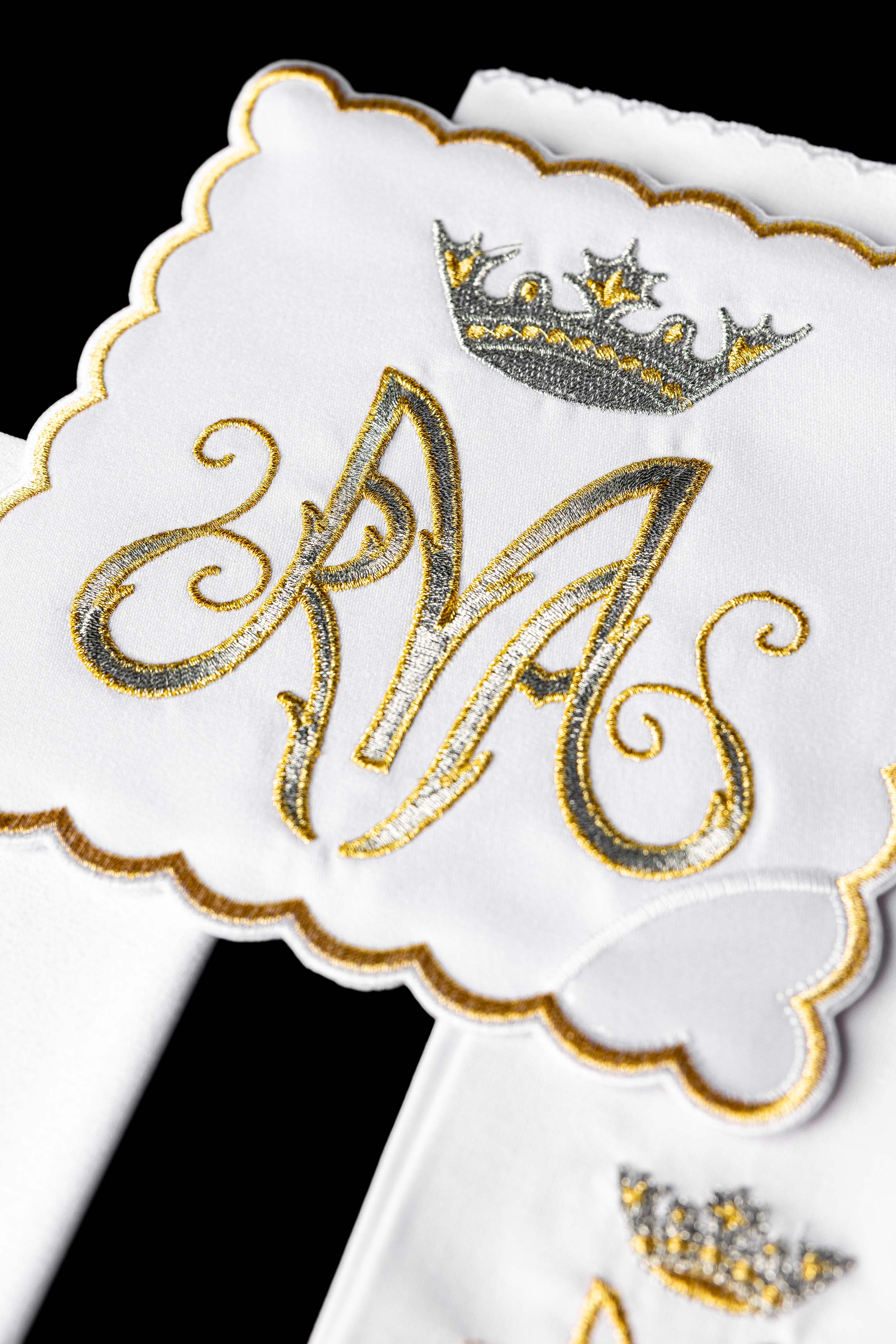 Chalice Linens with gold and silver Marian Embroidery