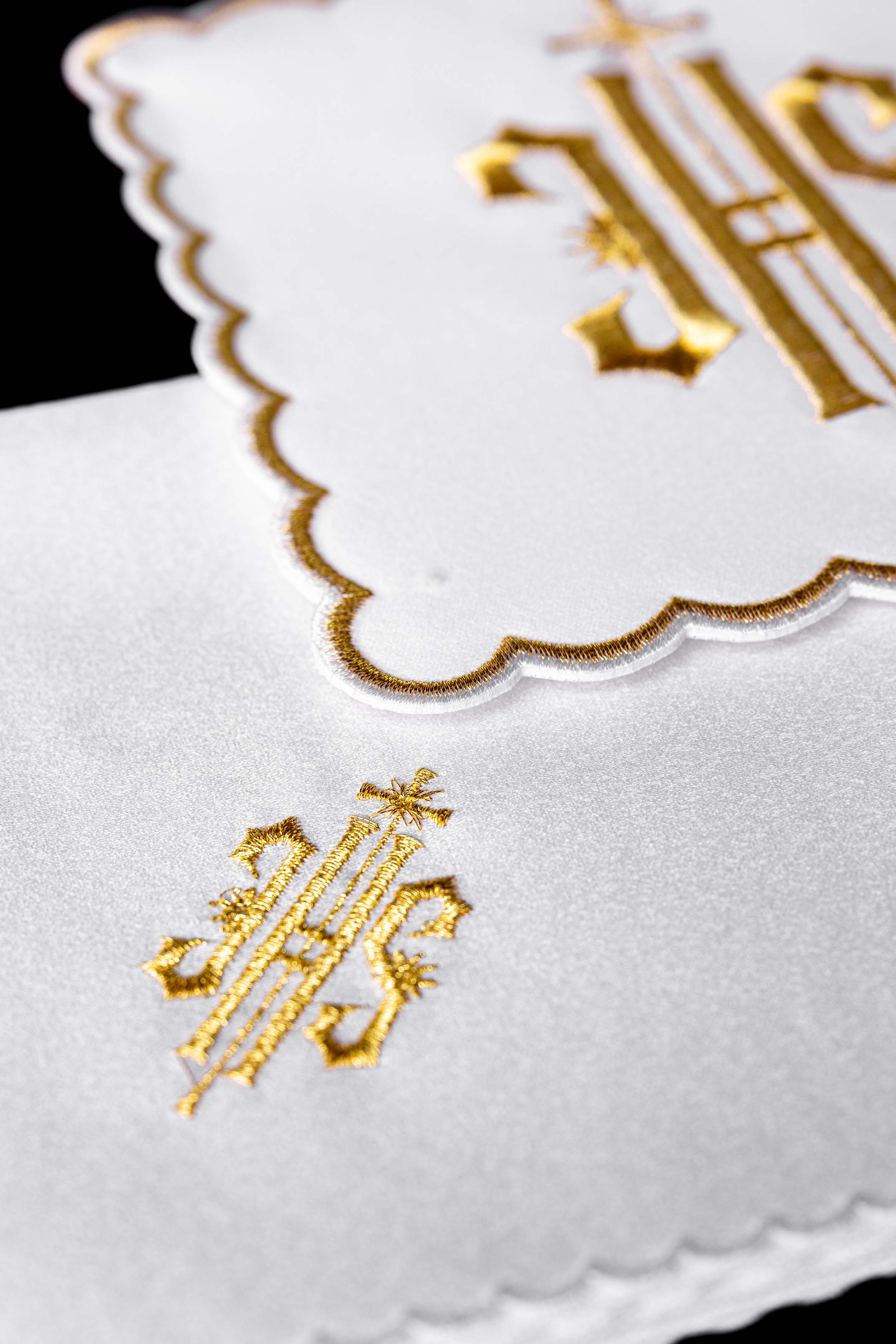 Chalice Linens with Golden Trim and IHS Embroidery