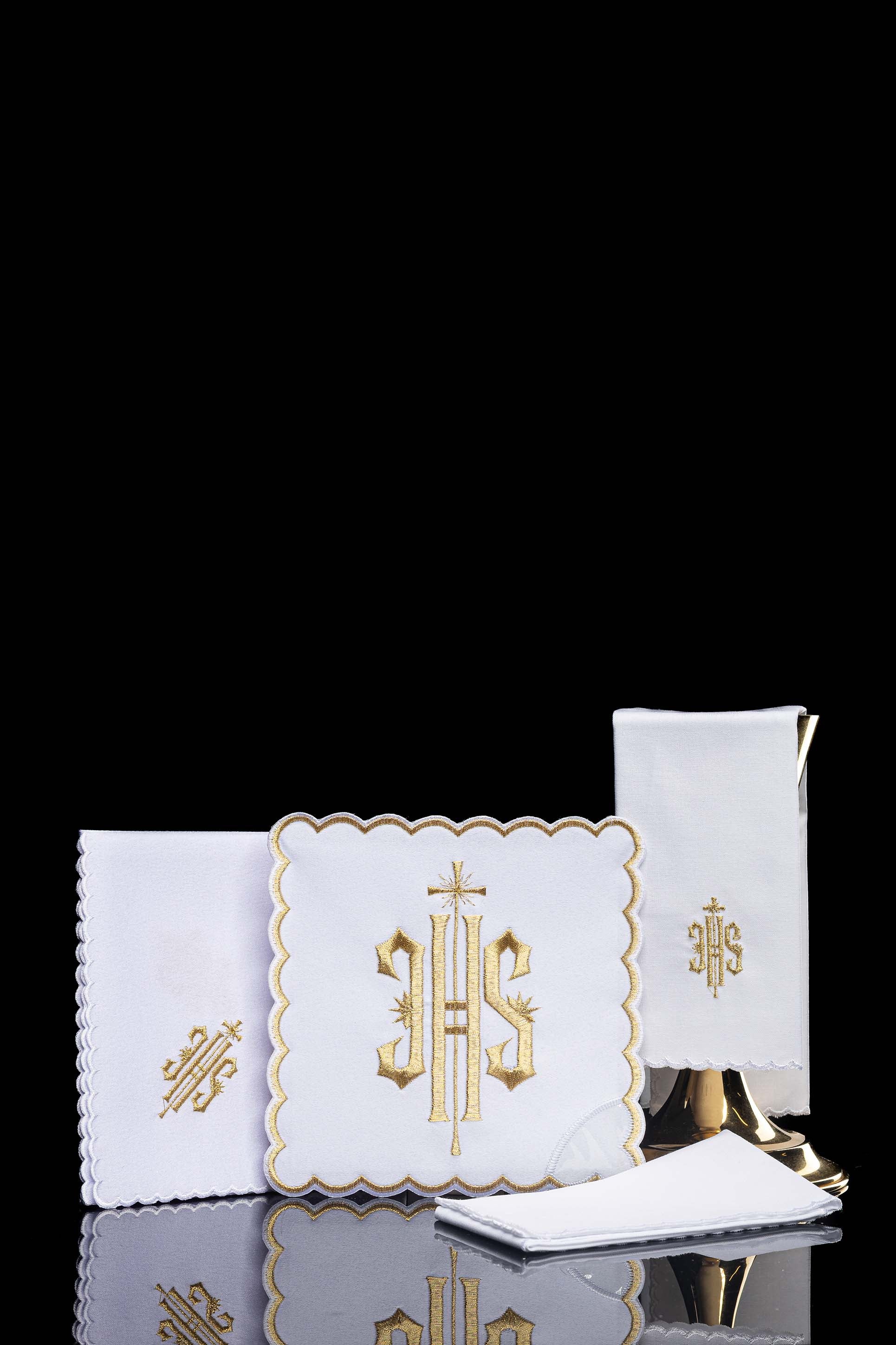 Chalice Linens with Golden Trim and IHS Embroidery