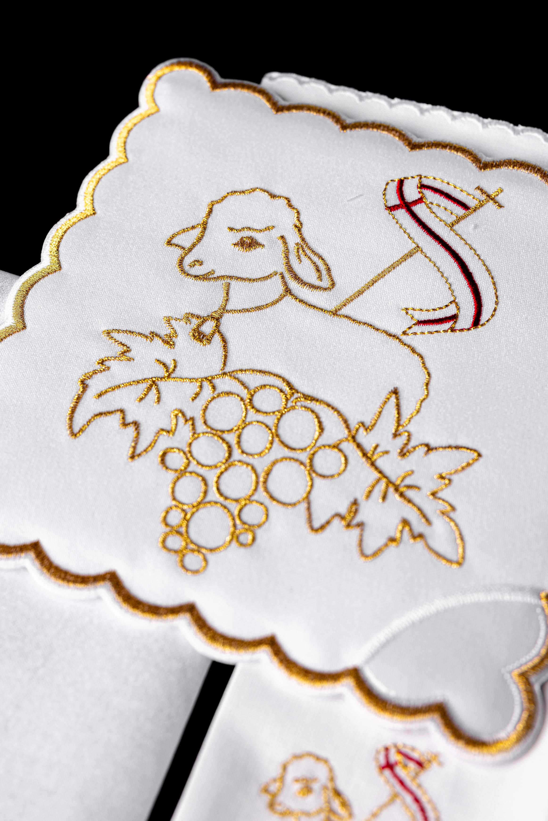 Chalice Linens embroidered with the Lamb of God symbol