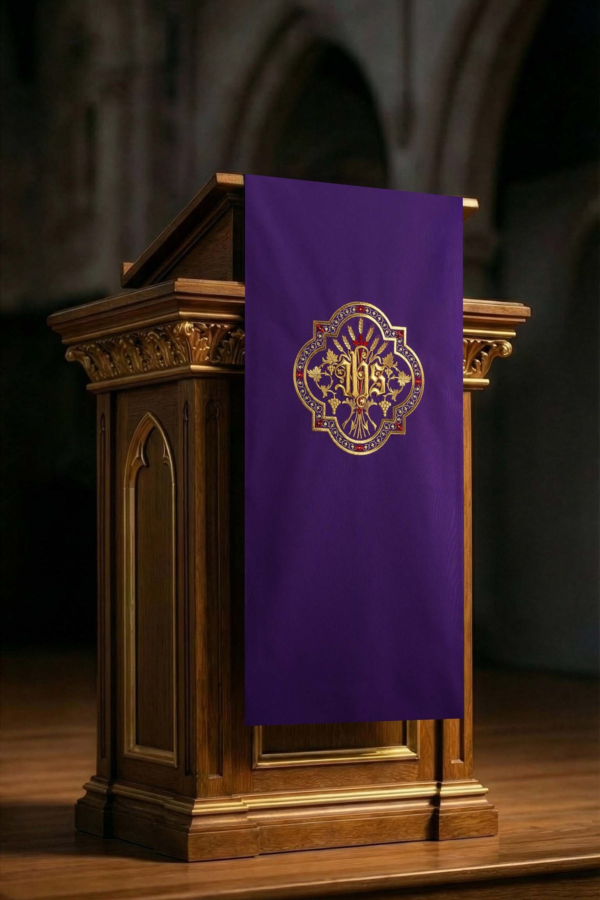 Purple Lectern Cloth with Embroidered IHS Motif