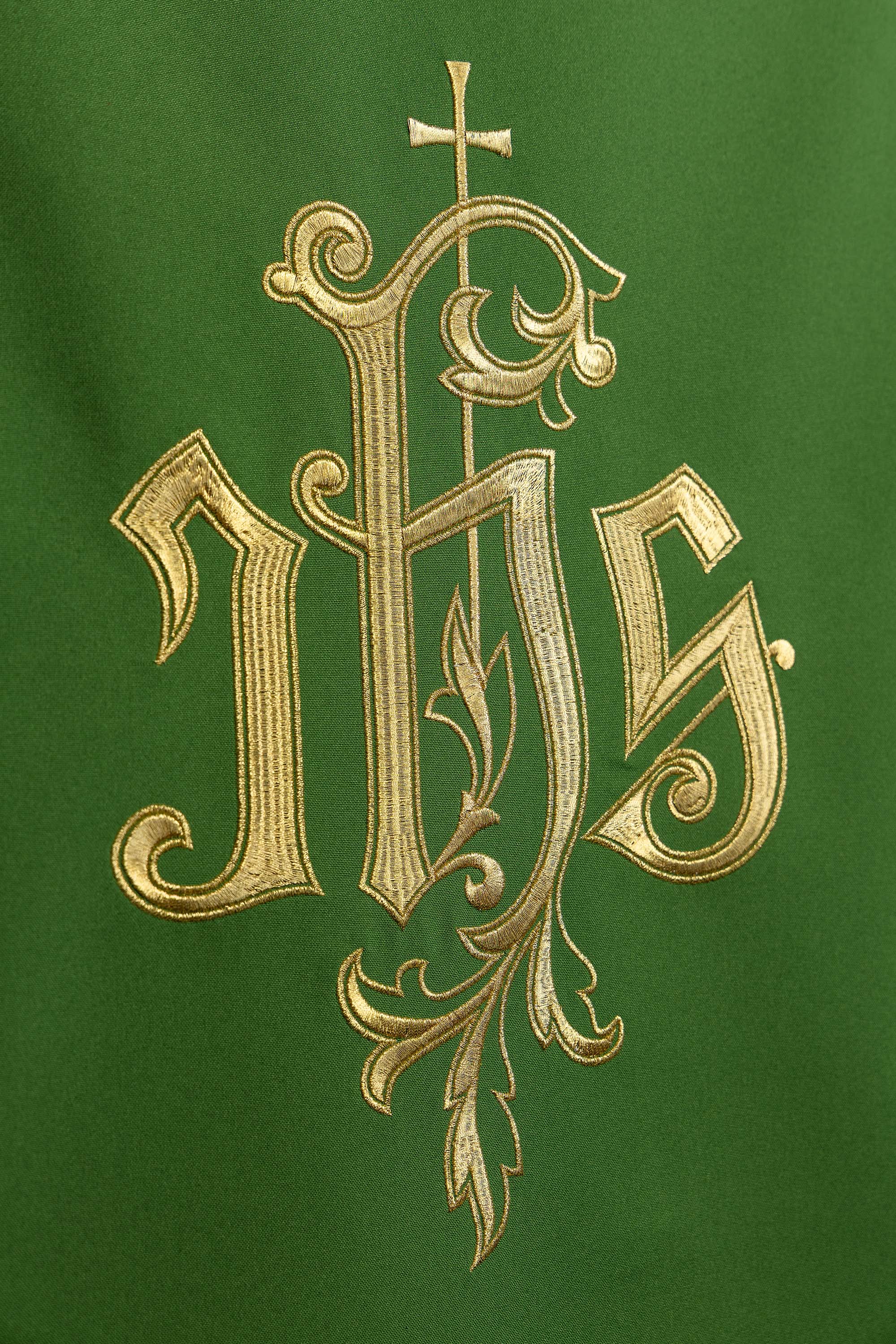 Green lectern cover embroidered with IHS symbol