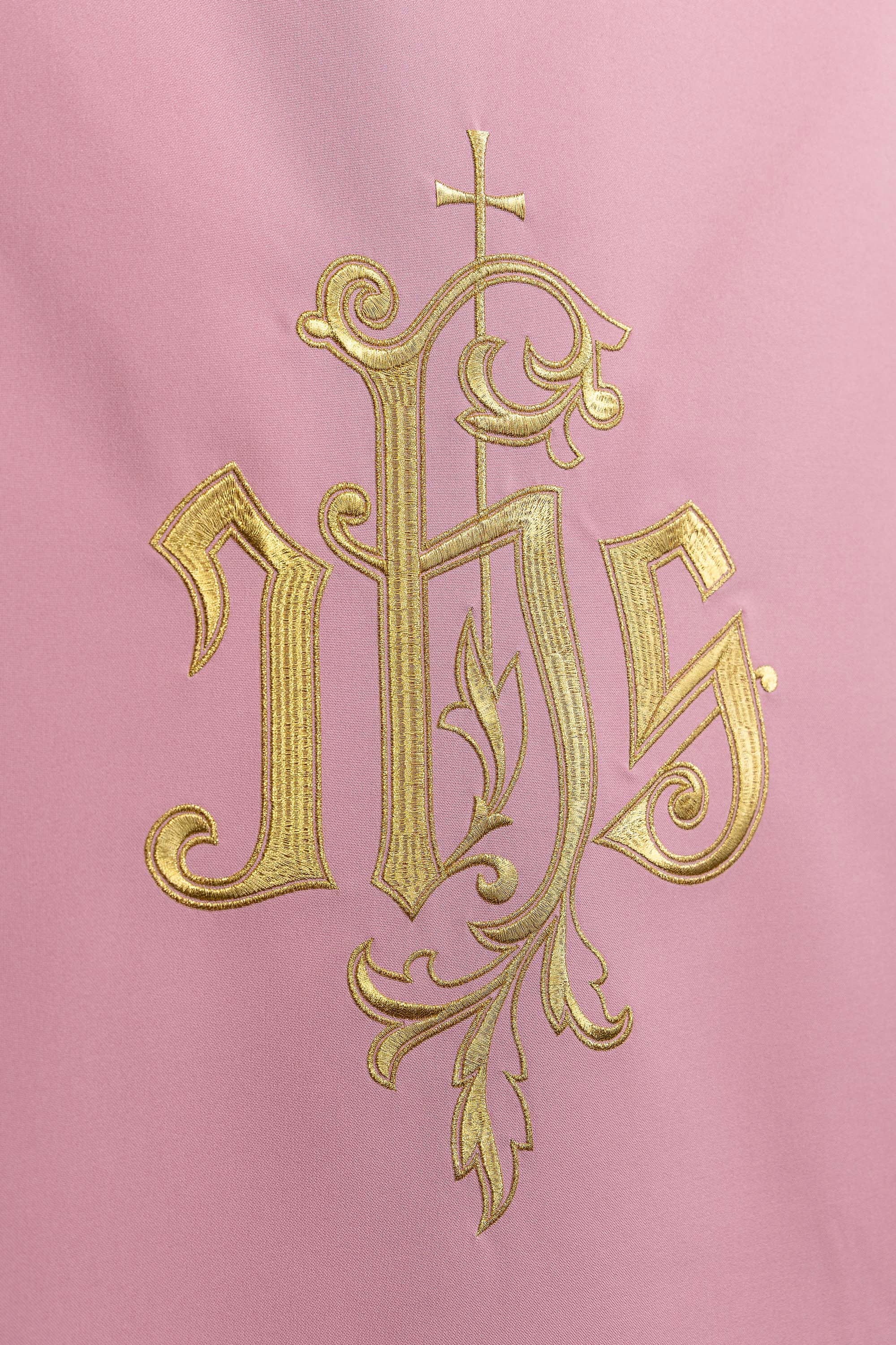 Pink lectern cover embroidered with IHS symbol