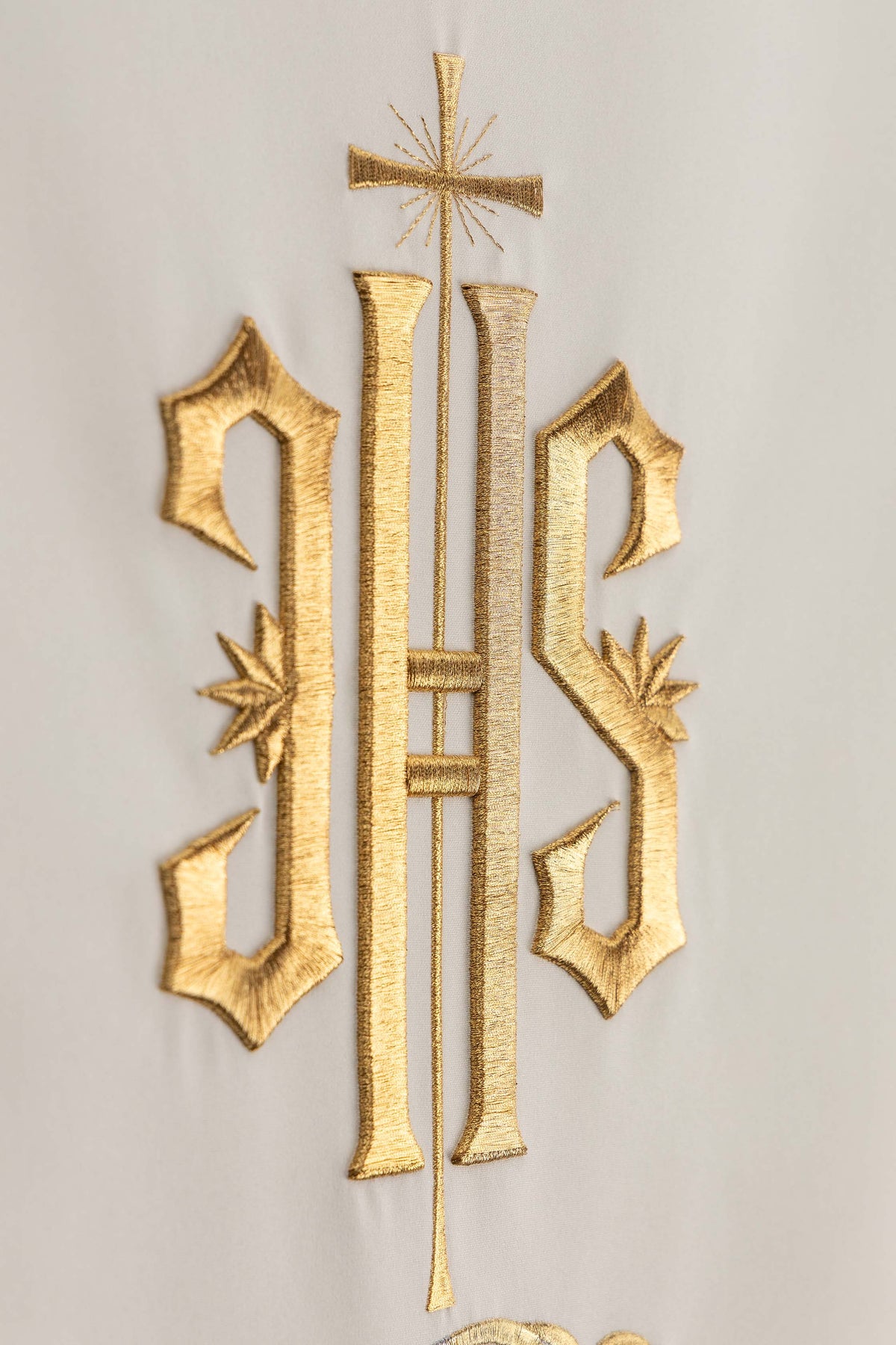 Ecru Lectern Cloth with IHS Embroidery and Botanical Ornament