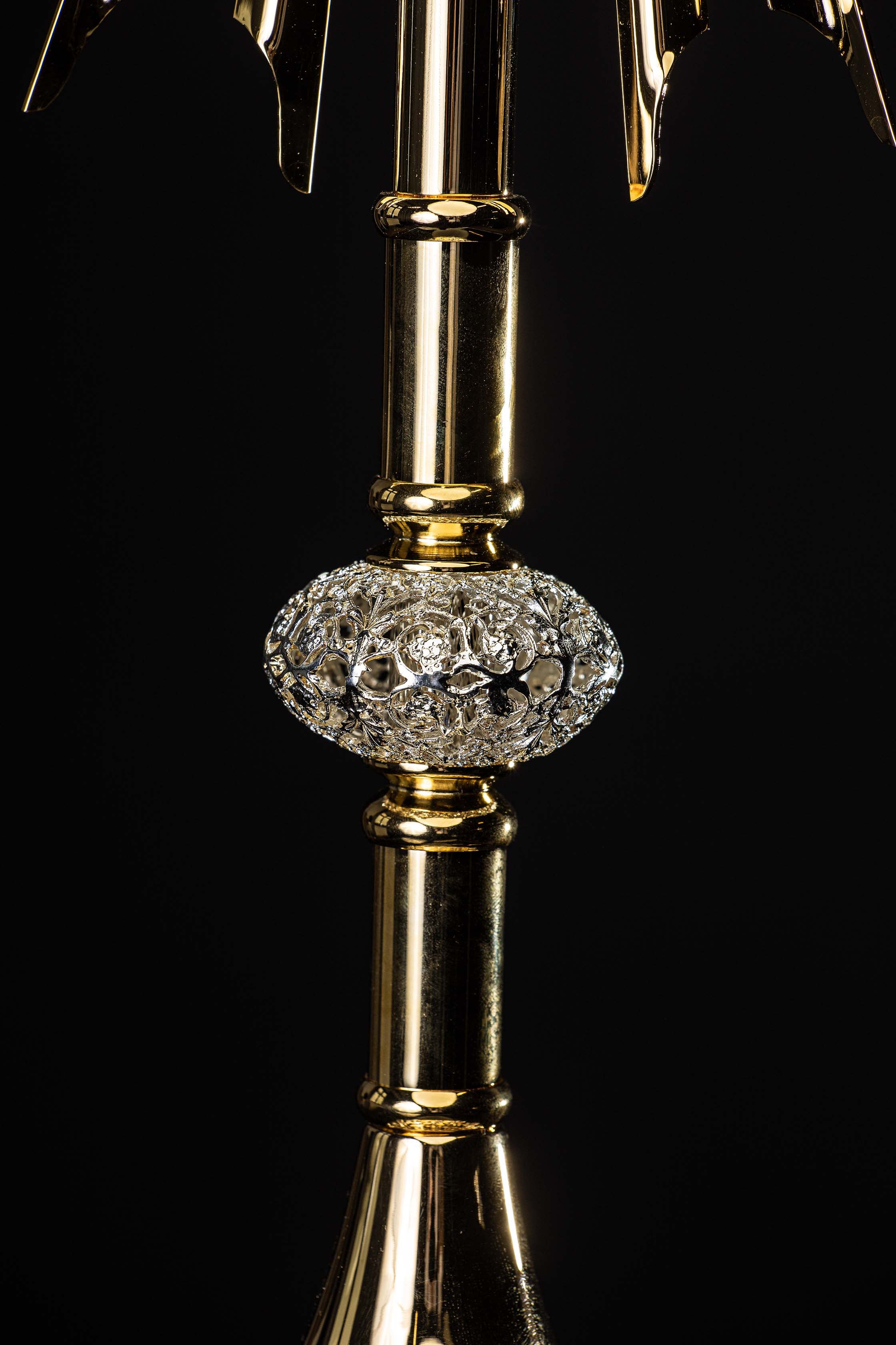Handmade gilded brass monstrance decorated with rubies