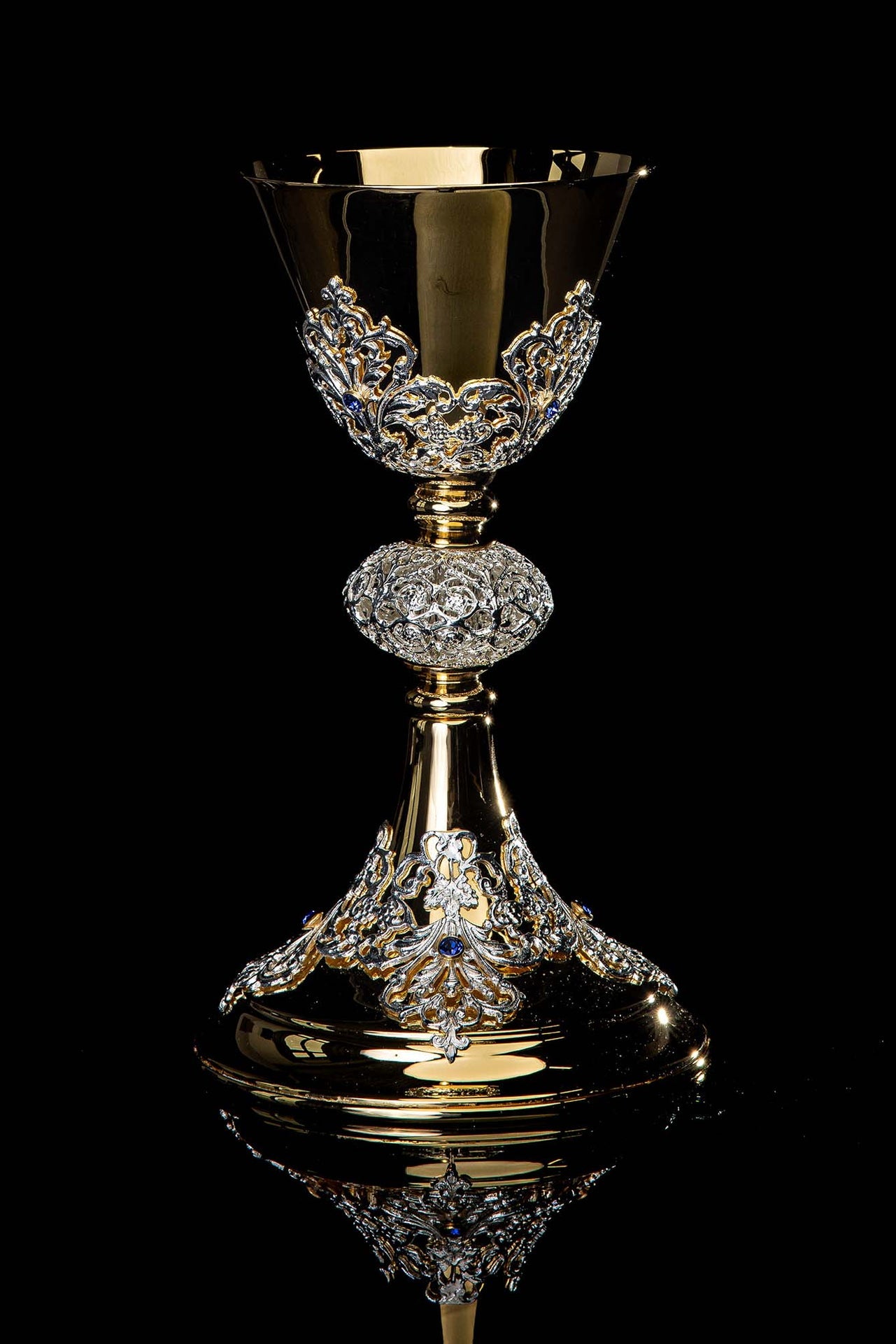 Handcrafted Gold-Plated Mass Chalice Adorned with Sapphires
