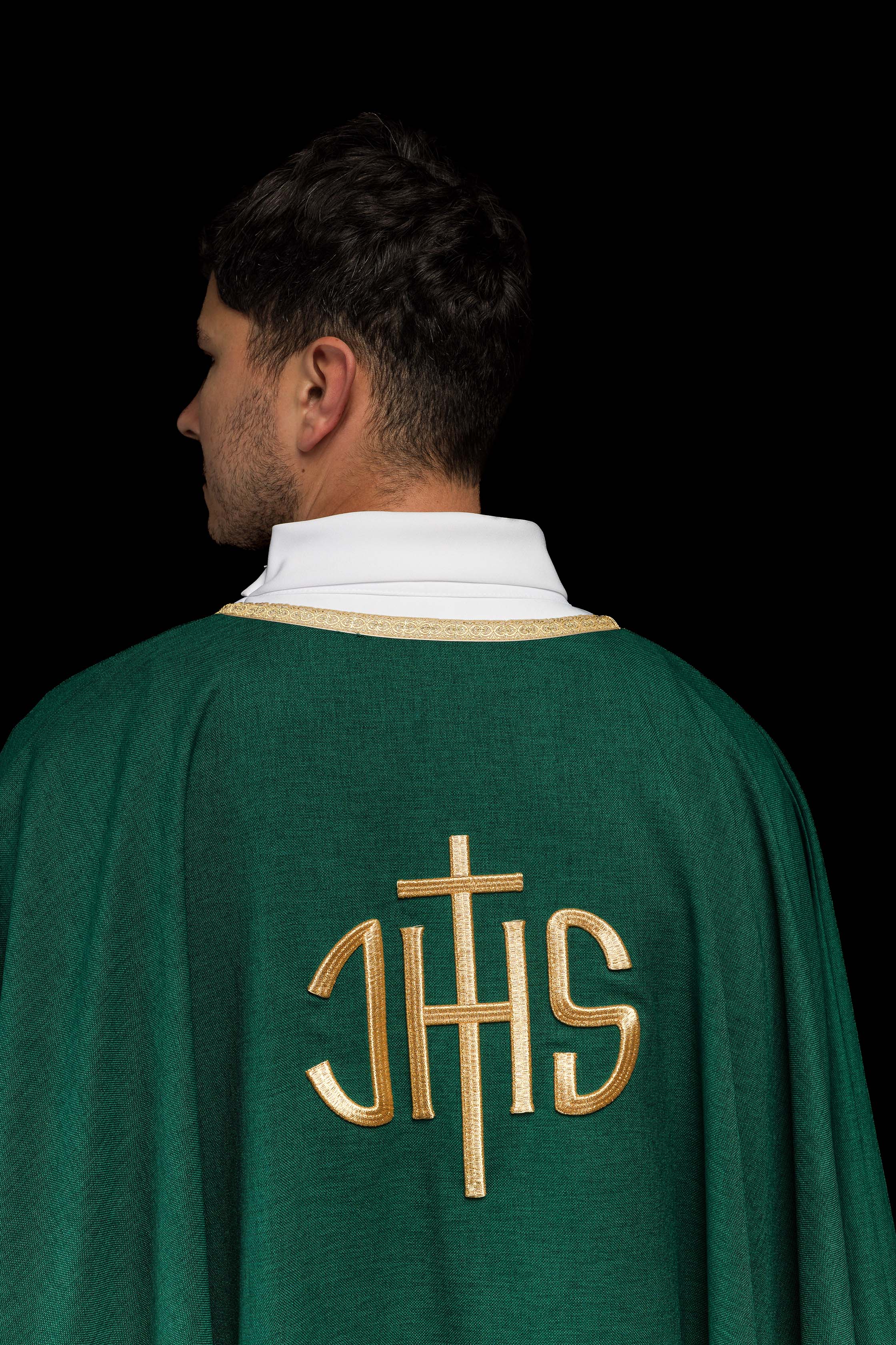 Green Liturgical Chasuble with Gold IHS Embroidery - CHASUBLES.COM