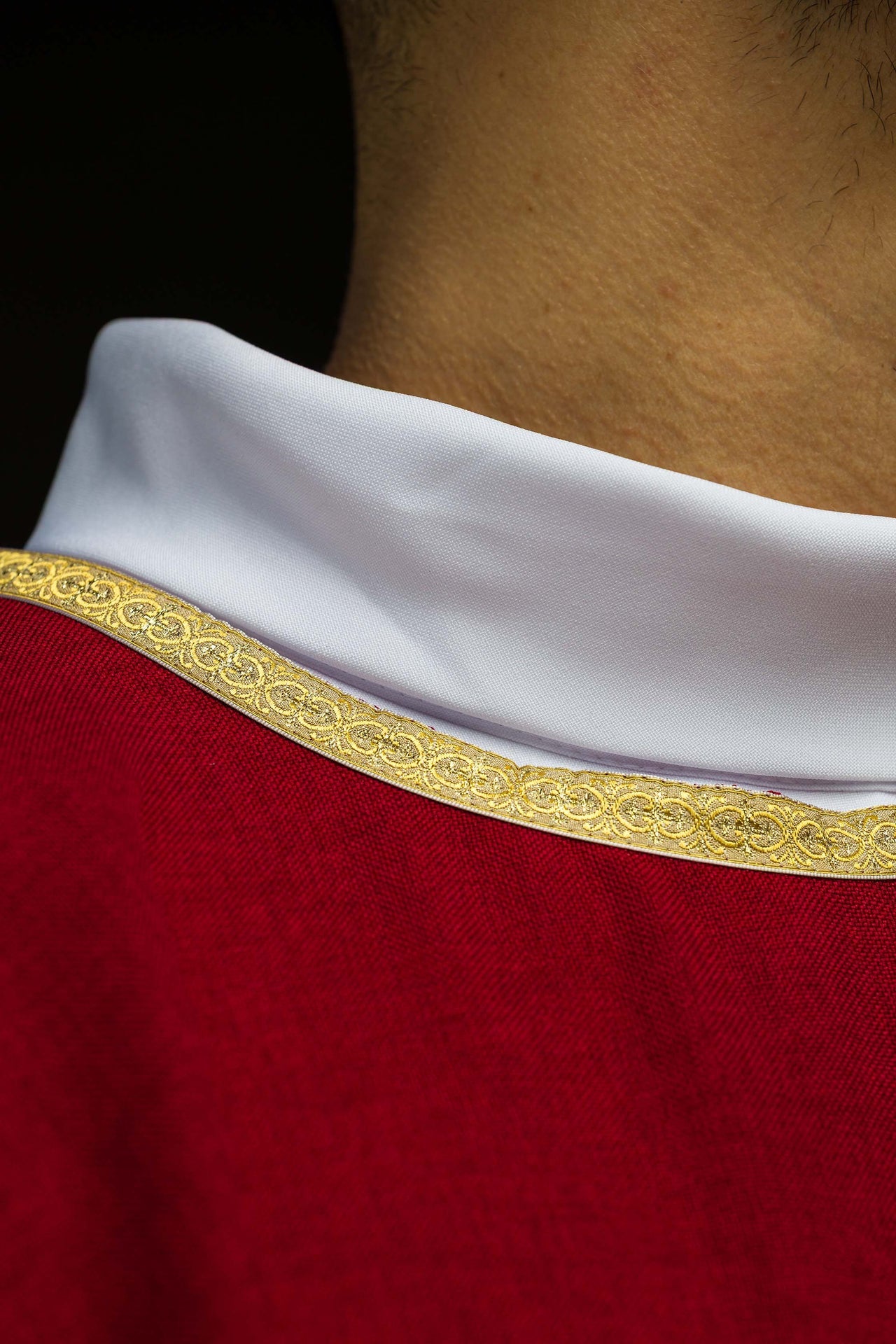 Red Liturgical Chasuble with Golden IHS Embroidery