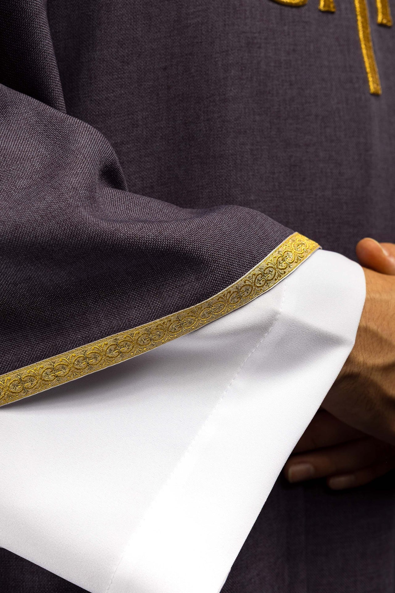 Purple liturgical chasuble with gold IHS embroidery - CHASUBLES.COM