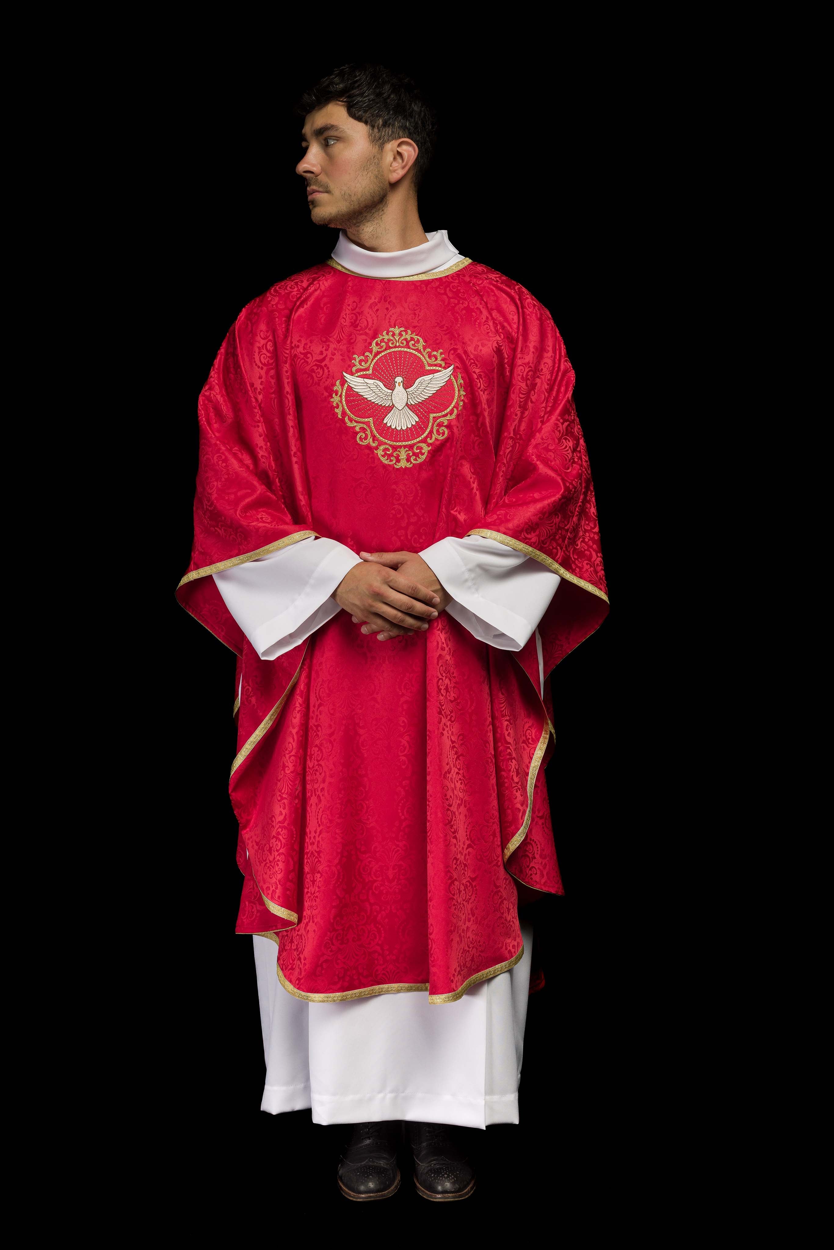 Embroidered Chasuble with the Holy Spirit on Jacquard Fabric - CHASUBLES.COM