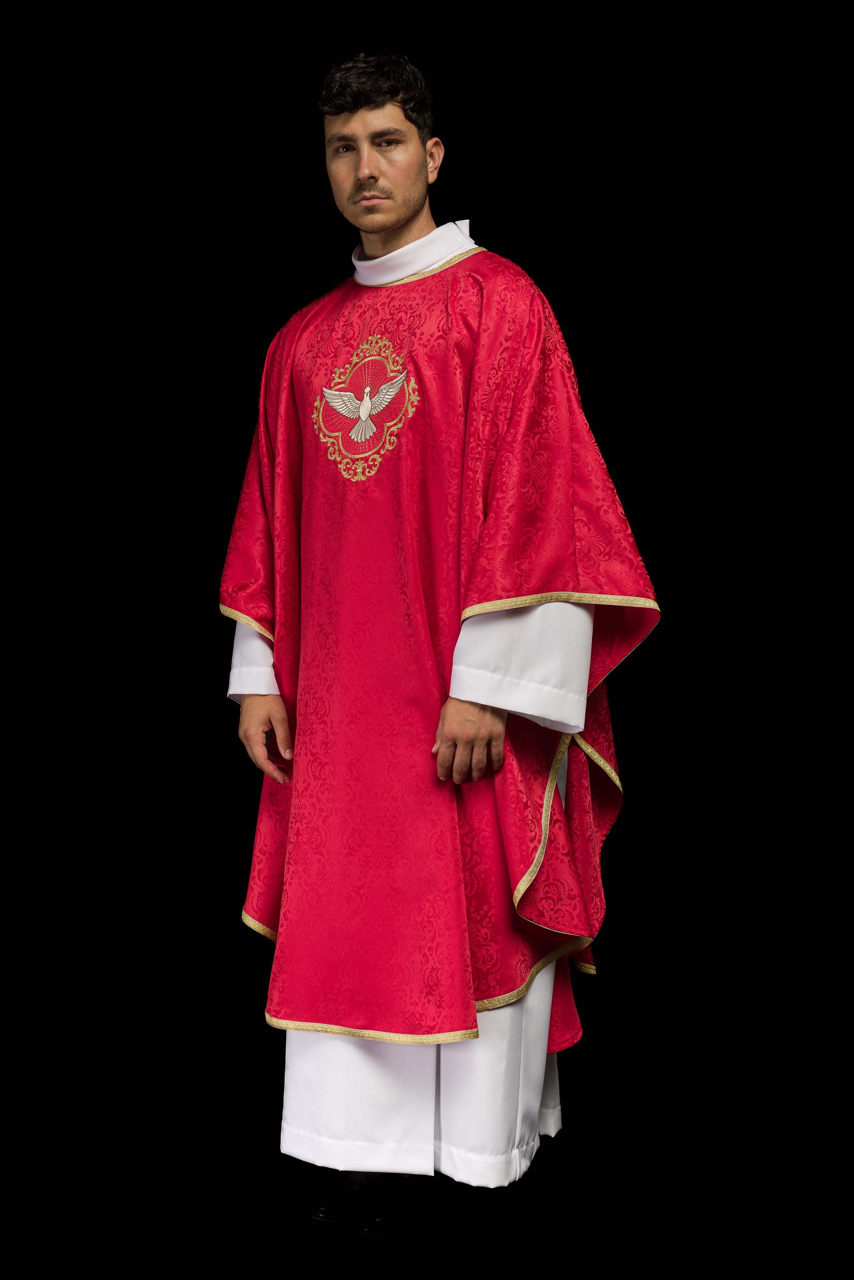 Embroidered Chasuble with the Holy Spirit on Jacquard Fabric - CHASUBLES.COM