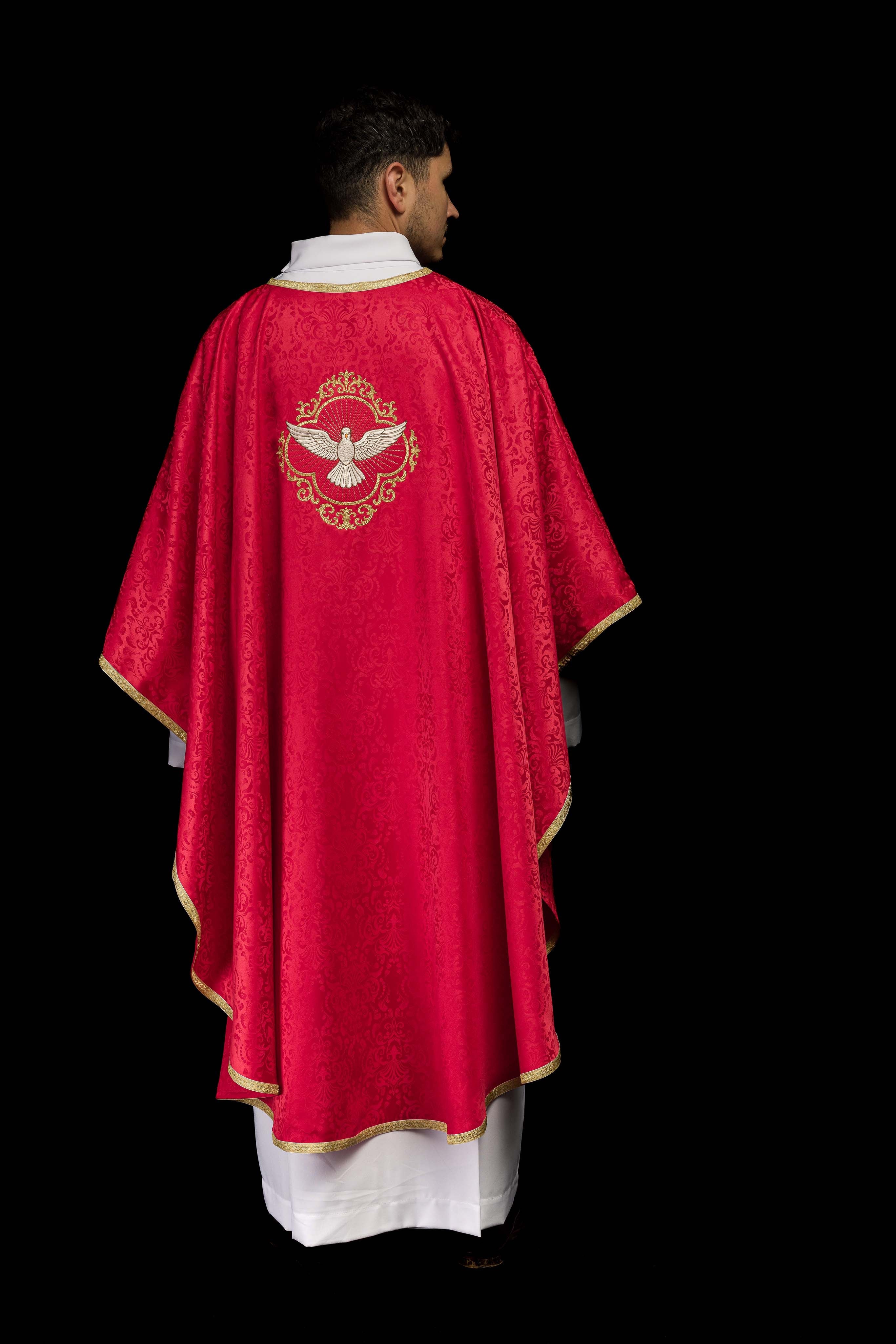 Embroidered Chasuble with the Holy Spirit on Jacquard Fabric - CHASUBLES.COM