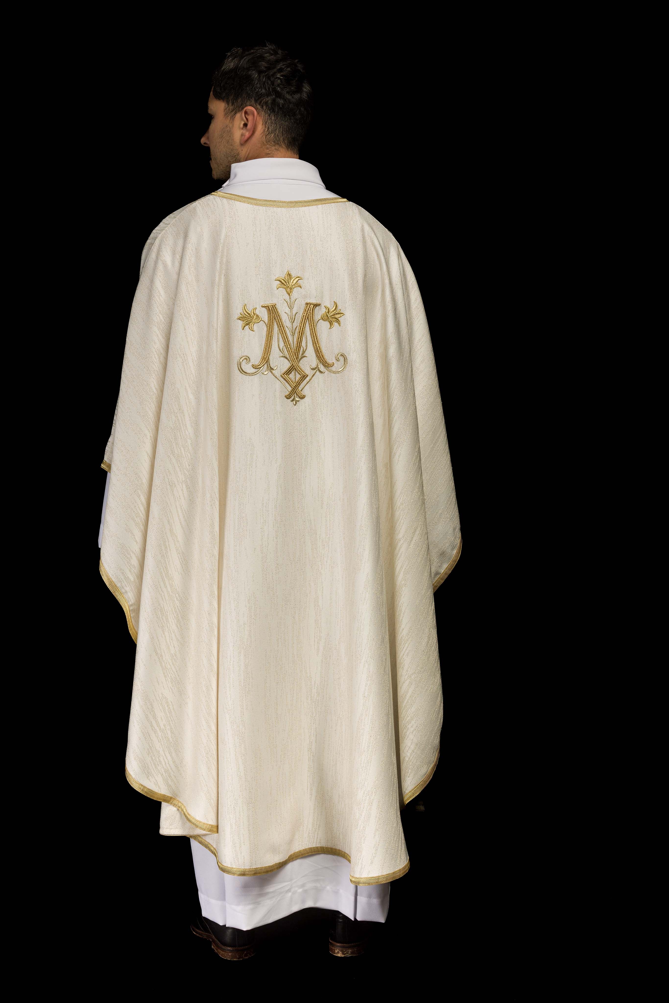 Ecru Liturgical Chasuble with Marian Embroidery – Ornamental Fabric